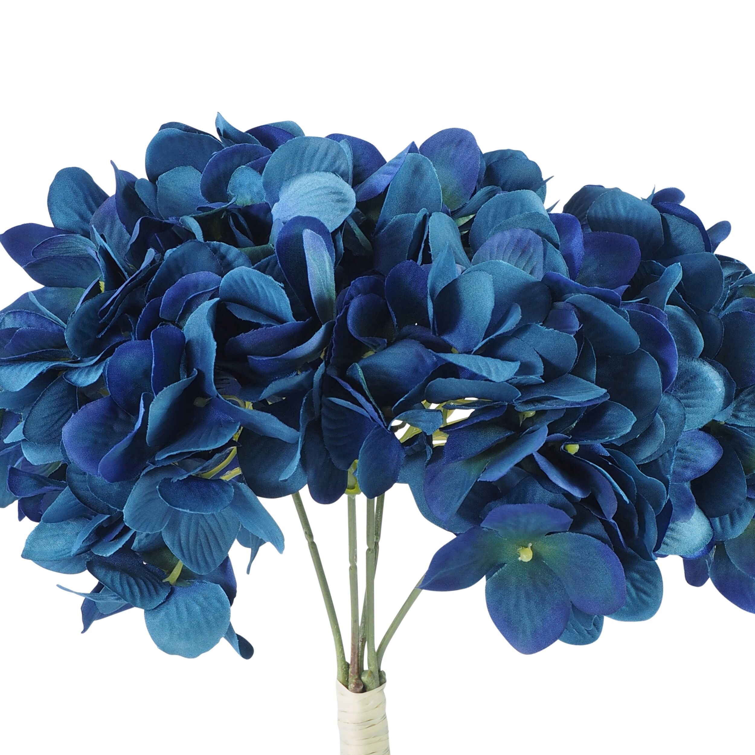 5 Pack Artificial Acacia Hydrangea Bush - 30cm Petrol Blue Faux Flowers for Home Decor, Wedding Centerpieces, and Office Arrangements