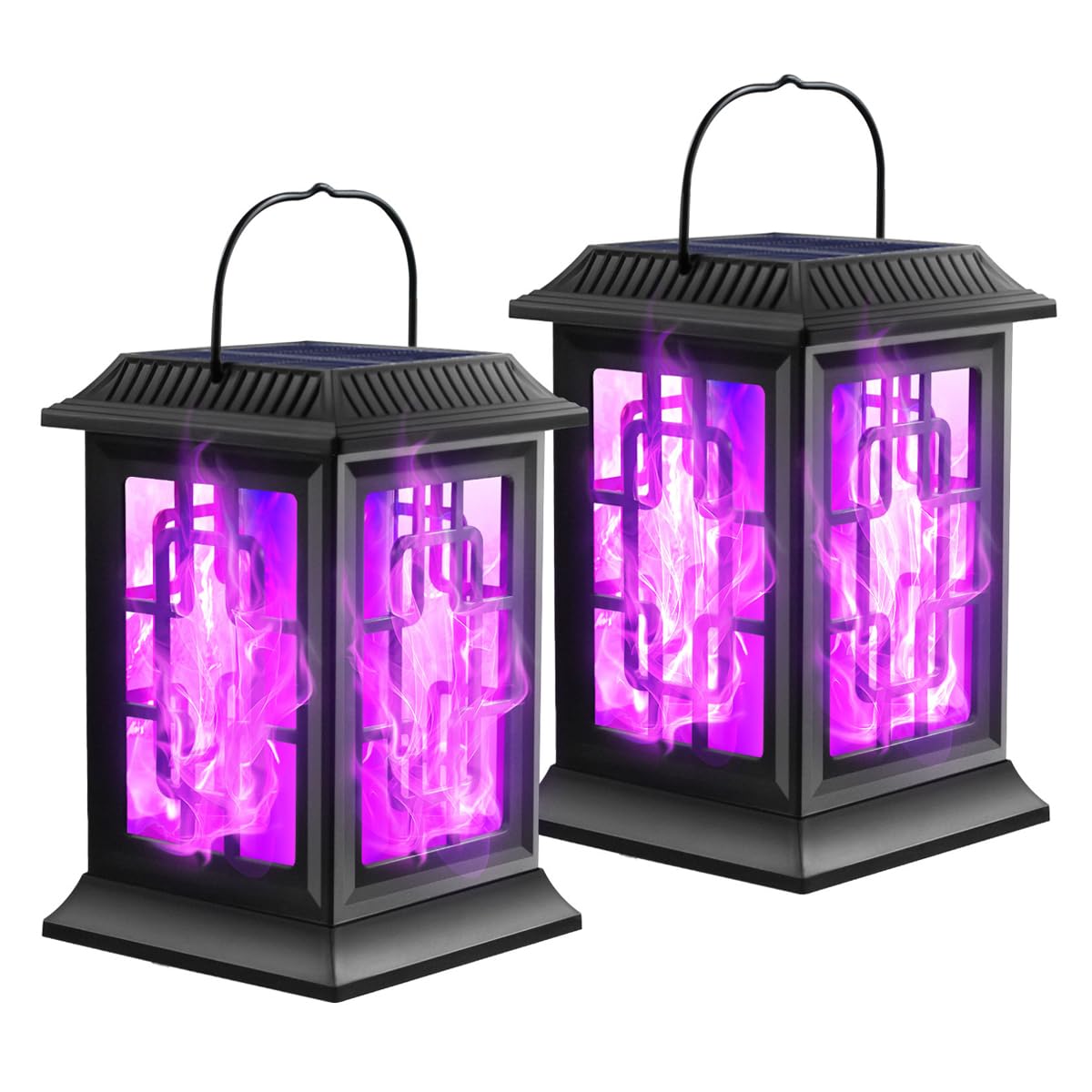 2 Pack Solar Flickering Flame Lanterns - Waterproof Outdoor Hanging Solar Lights for Garden, Patio, Yard & Pathway Decor (Purple) | Perfect for Halloween, Christmas & Backyard Parties