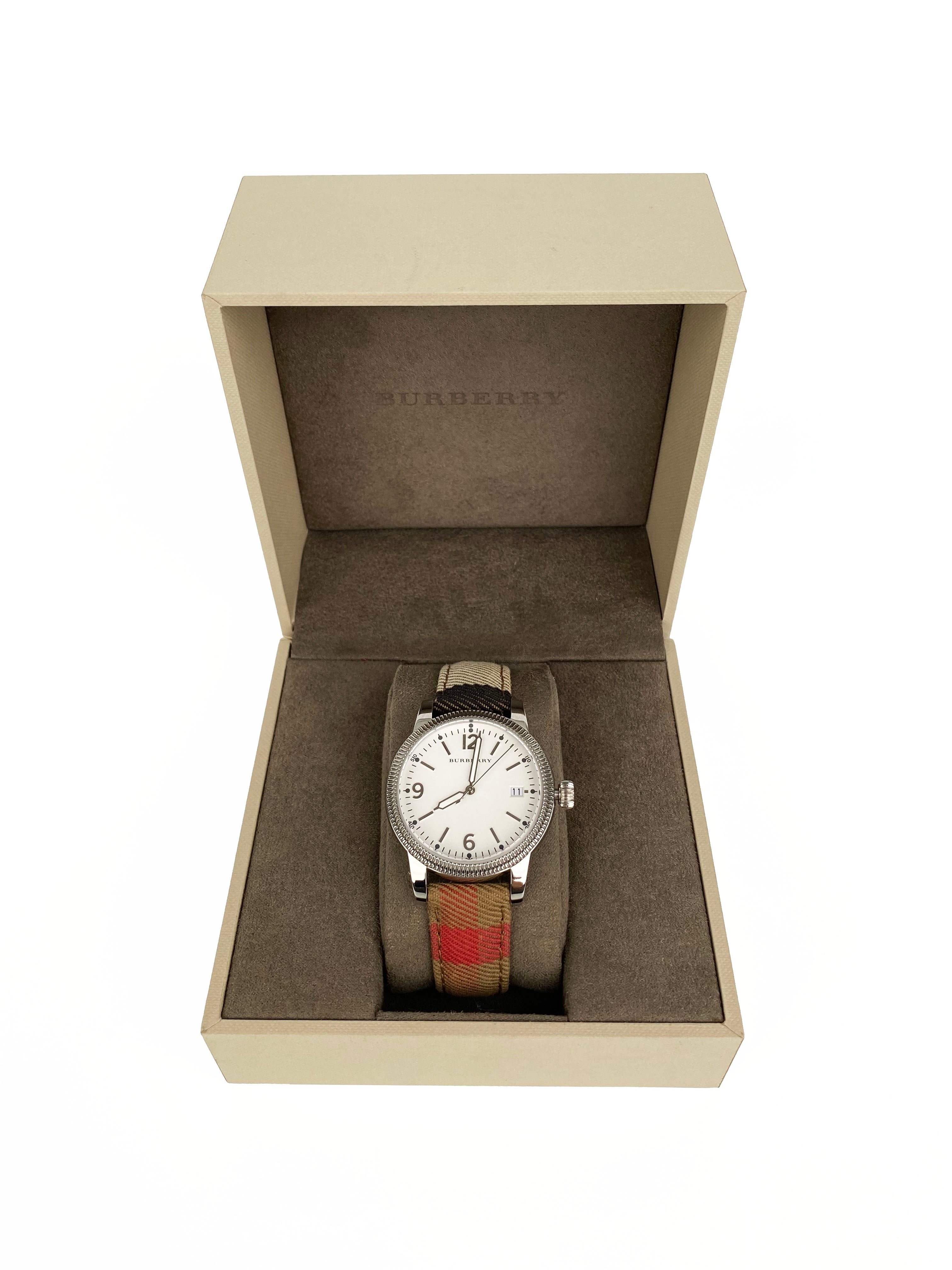 Burberry Silver Dial Check Fabric Watch for Men & Women - Luxury British Fashion Timepiece for Casual & Formal Wear