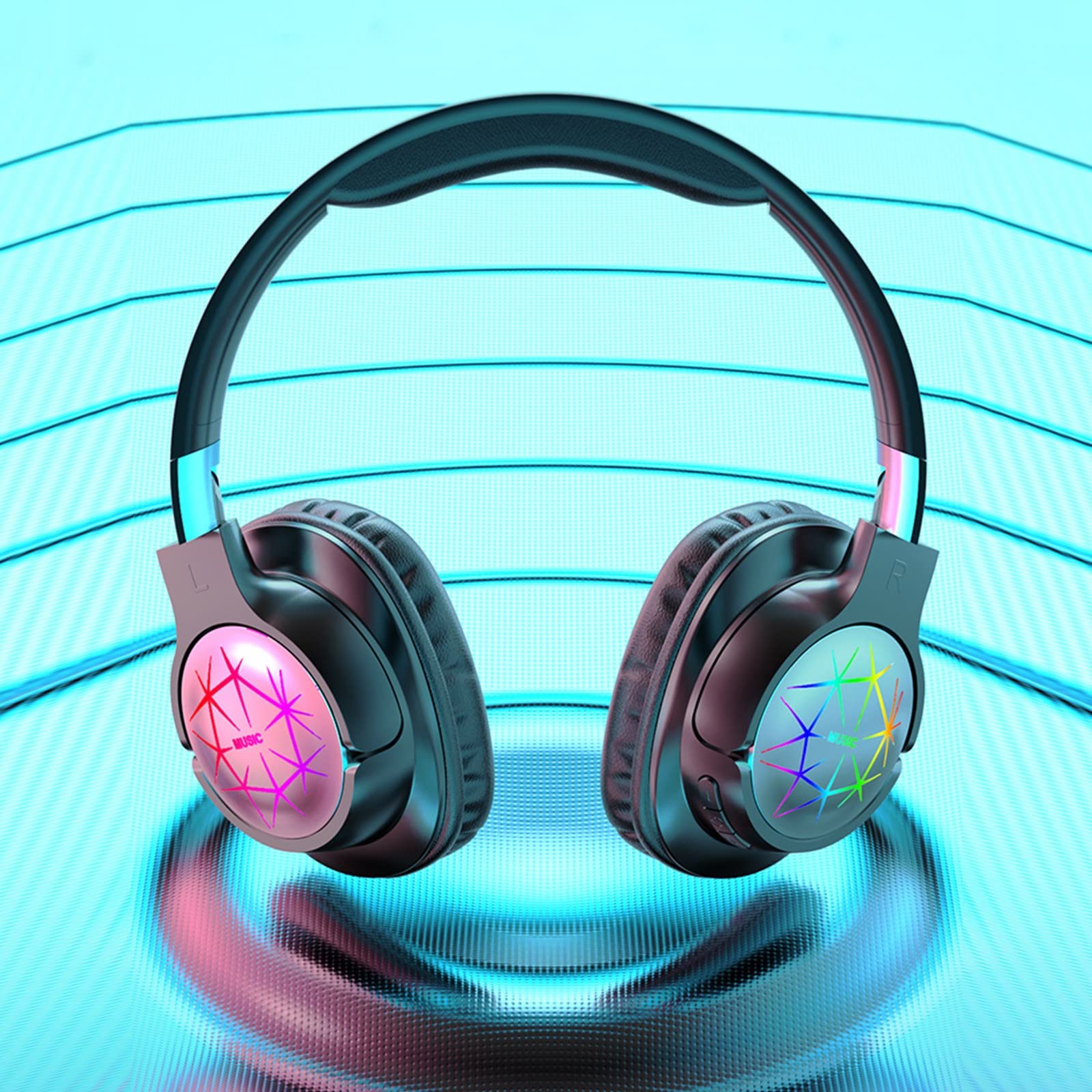 Wireless Bluetooth Headphones with Active Noise Cancellation, Deep Bass & RGB Lighting - Rechargeable Over-Ear Gaming Headset for PC, Travel, Home & Office Use - Perfect for Gaming, Work Calls & Music Listening