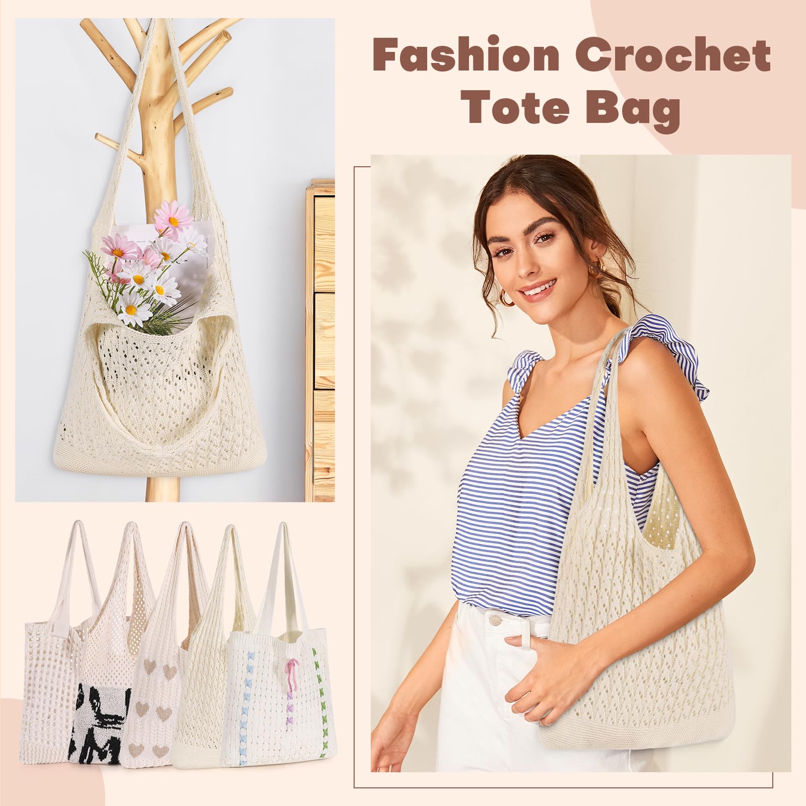 Sightor Crochet Tote Bag for Women - Breathable Mesh Beach Bag, Handmade Knit Summer Hobo Purse, Boho Style Vacation Shoulder Bag | Perfect for Beach Trips, Poolside Lounging & Summer Outings