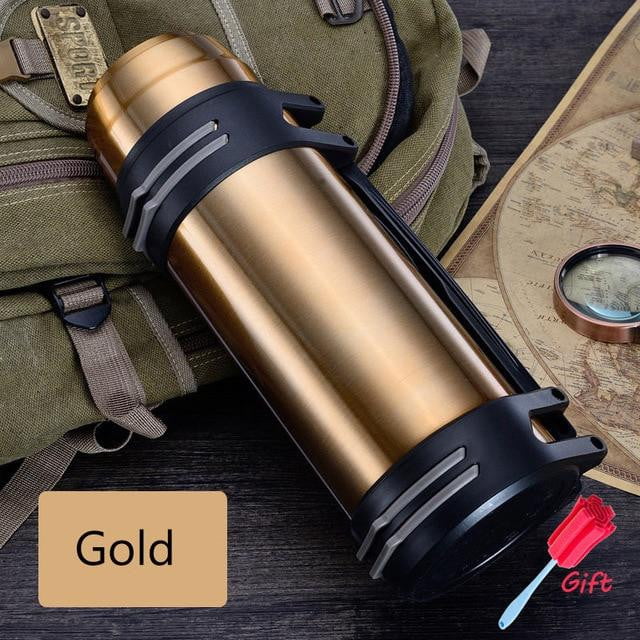 Premium Stainless Steel Double Wall Vacuum Insulated Thermos with Handle - The Aqua Grail Thermo - Keeps Drinks Hot/Cold for Hours - Perfect for Camping, Office & Outdoor Adventures
