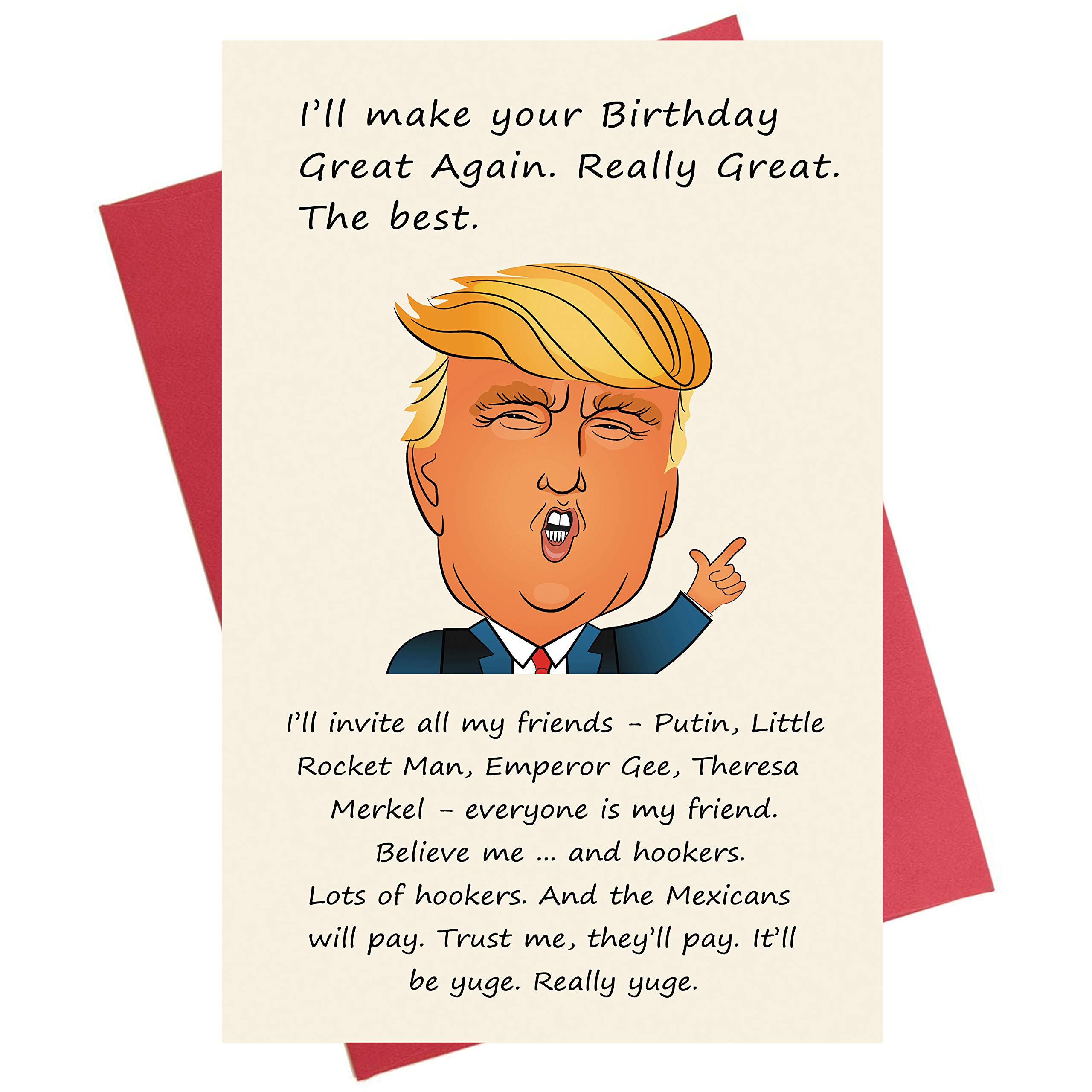Funny Birthday Card - 'Lots of Hookers' Humorous Greeting Card with Donald Trump 'Make America Great Again' Theme | Perfect for Political Jokes & Conservative Gifts