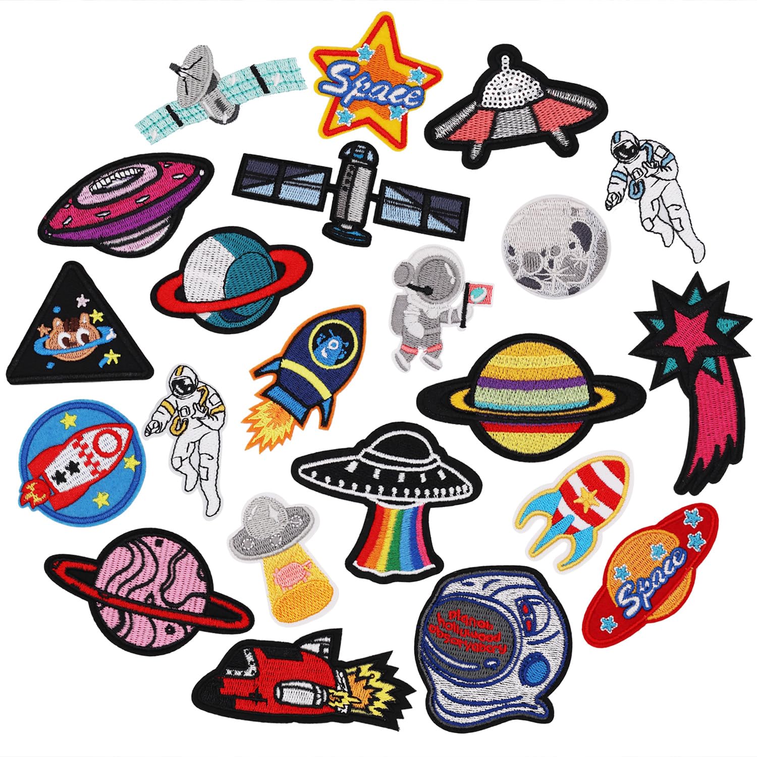 22pcs Space Planet Astronaut Iron-On Patches - Embroidered Applique DIY Sew On Patches for Jeans, Jackets, Kids Clothing, Bags & Caps - Space Themed Craft Supplies for Costumes, Gifts & School Projects