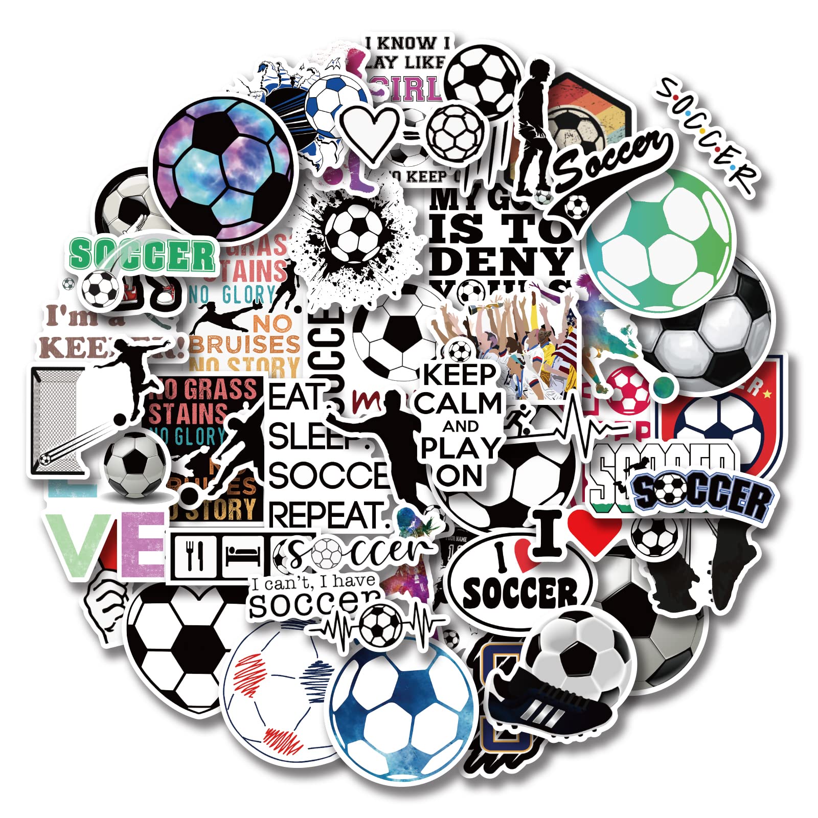 100PCS Waterproof Soccer Stickers - Sports Decals for Water Bottles, Laptops & Cars - Perfect Cute Gift for Girls & Teenagers - Great for School, Sports Events & DIY Projects