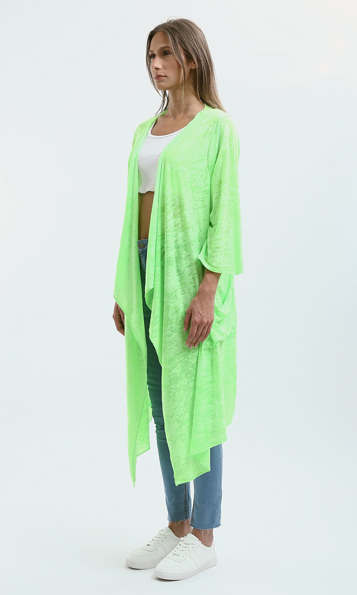 O182996 Women's Long Sleeve Loose Fit Heather Neon Green Cardigan Sweater - Cozy Fall & Winter Layering Essential for Casual Outfits