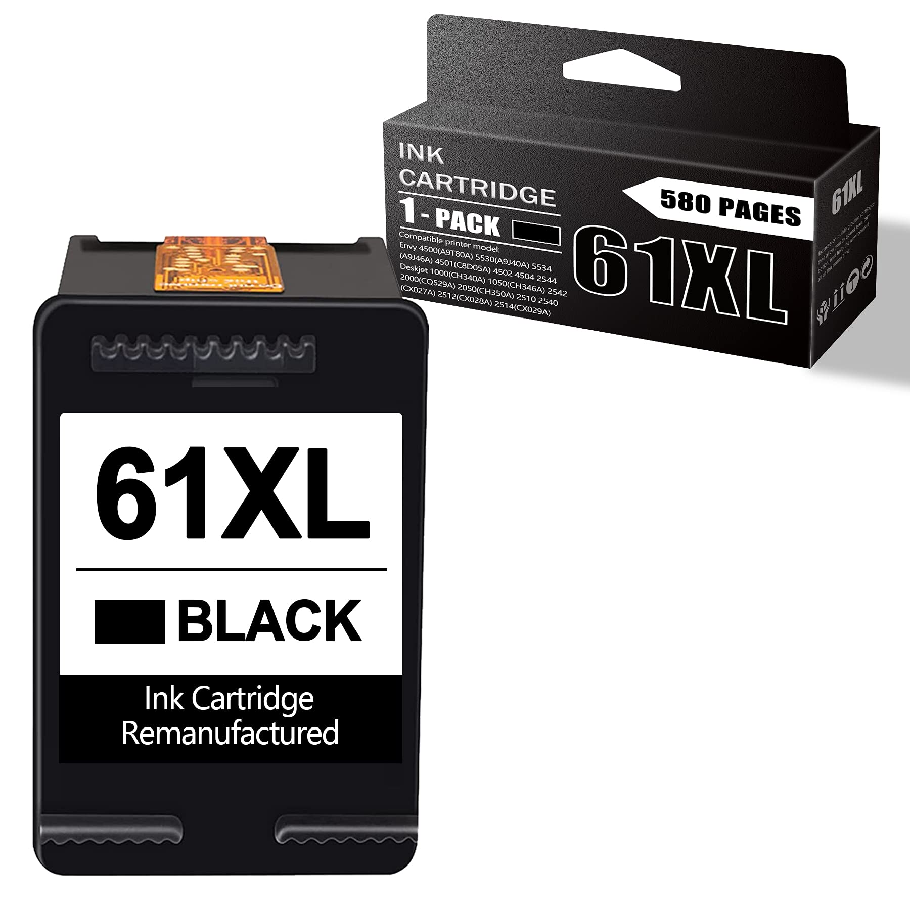 TRCK 1 Pack Black Remanufactured 61XL/CH563WN Ink Cartridge - Compatible with HP Envy 4500 4501 4502 4504 5530 5531 5534 & Deskjet 1000 1050 Printers - High-Quality Replacement Ink for Home & Office Printing