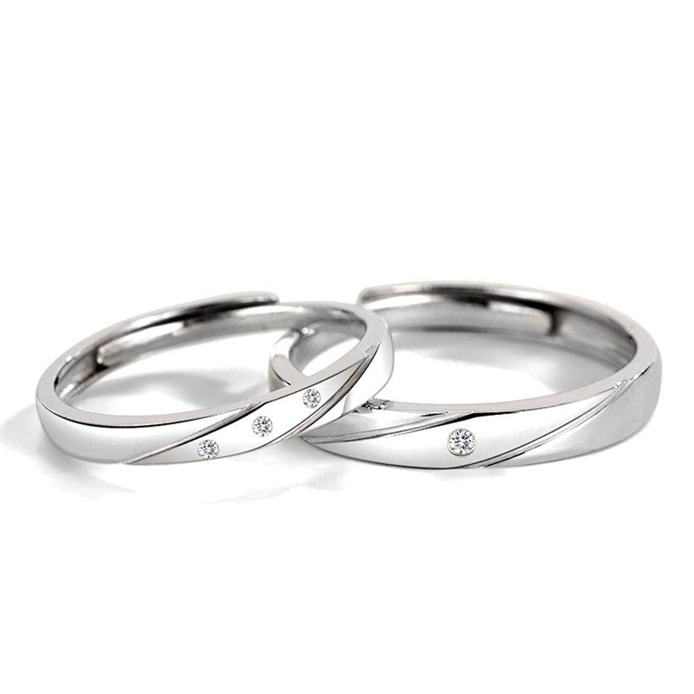 Sterling Silver Open Finger Couple Rings for Men & Women - S925 Adjustable Opening Diamond Pair Rings - Perfect Anniversary, Wedding & Valentine's Day Gifts for Couples - Romantic Jewelry for Everyday Wear & Special Occasions