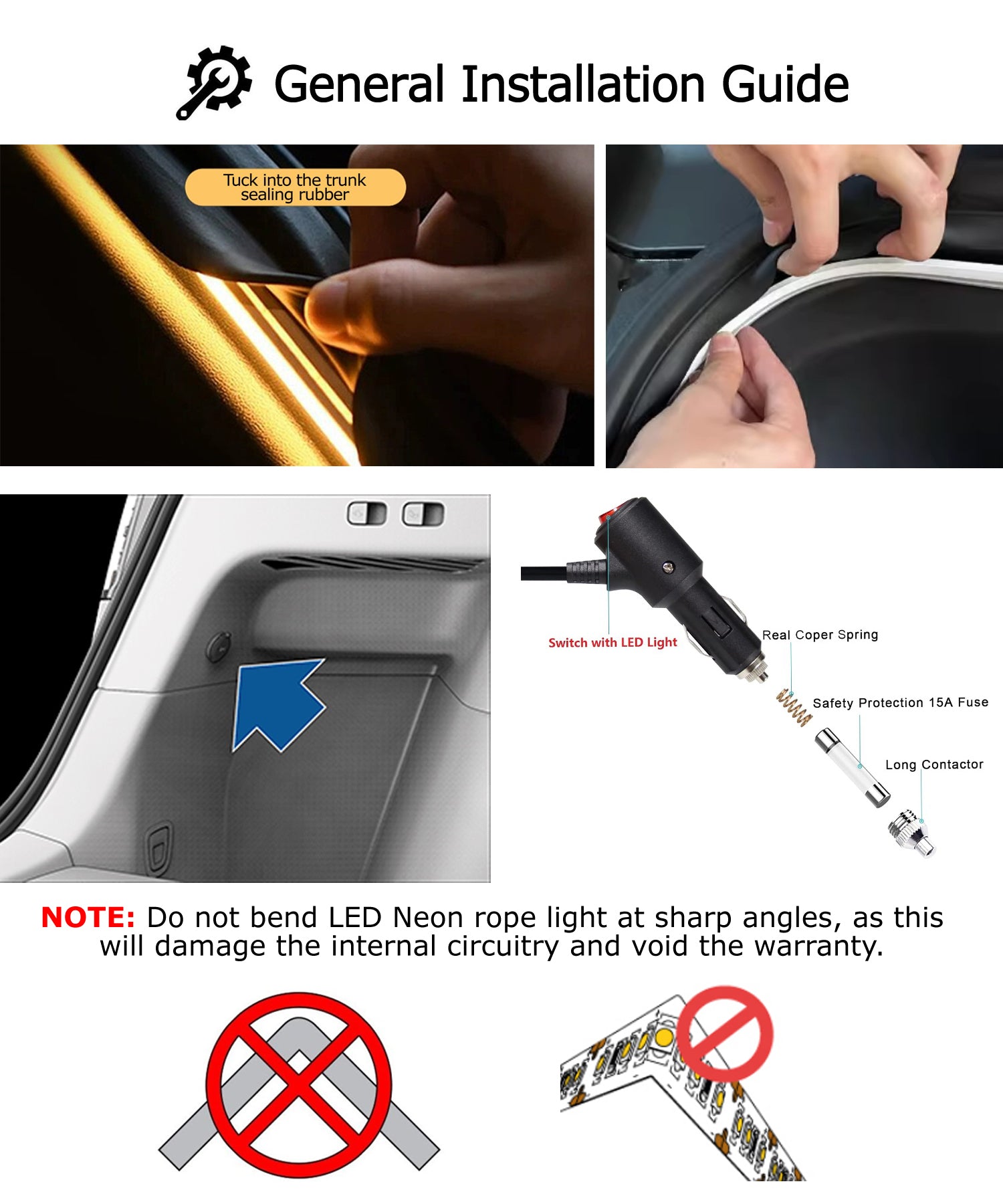 3K Warm White 360° Trunk Illumination LED Light Strip with Switch for Tesla Model Y - Perfect for Nighttime Cargo Access & Interior Ambience