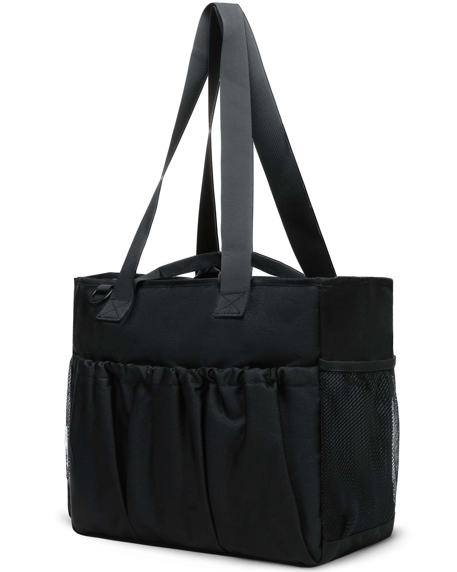 Large Black Utility Tote Bag for Women with Multiple Pockets & Zipper Compartments - Perfect for Work, School, Travel & Everyday Use - Includes Water Bottle Pocket - Great Gift Idea for Women