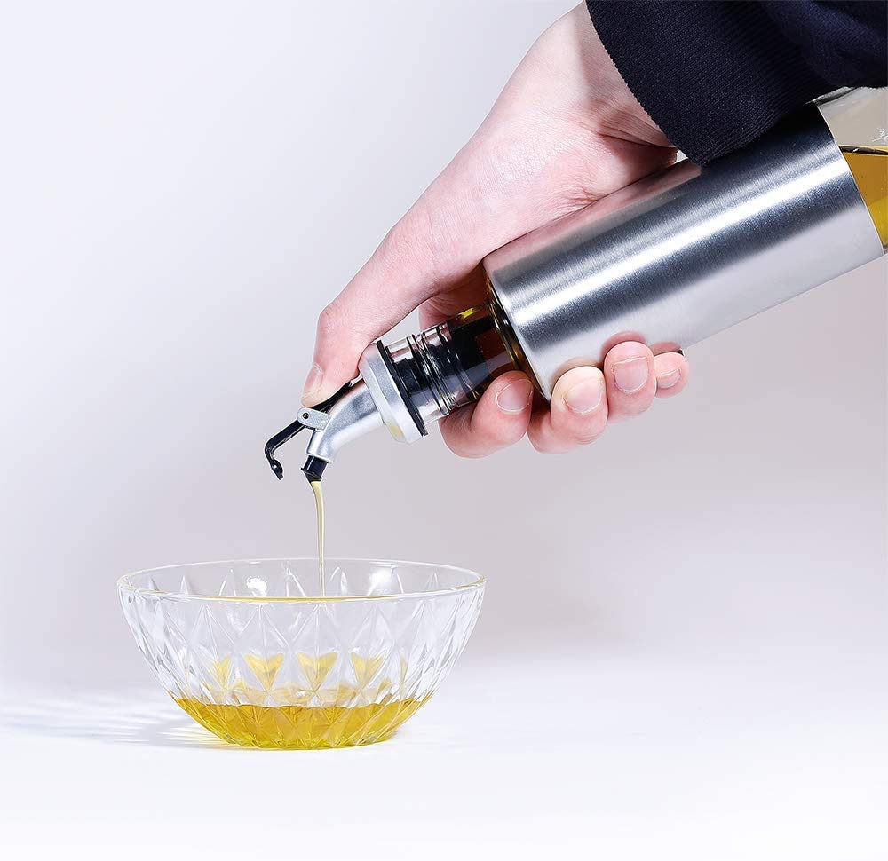 Premium 300ml Glass Oil Dispenser Bottle with Steel Cover - Leak-Proof Kitchen Oil Bottle for Cooking, Salad Dressing & Baking - Pack of 1 | Perfect for Home Kitchen, Restaurant & Food Prep