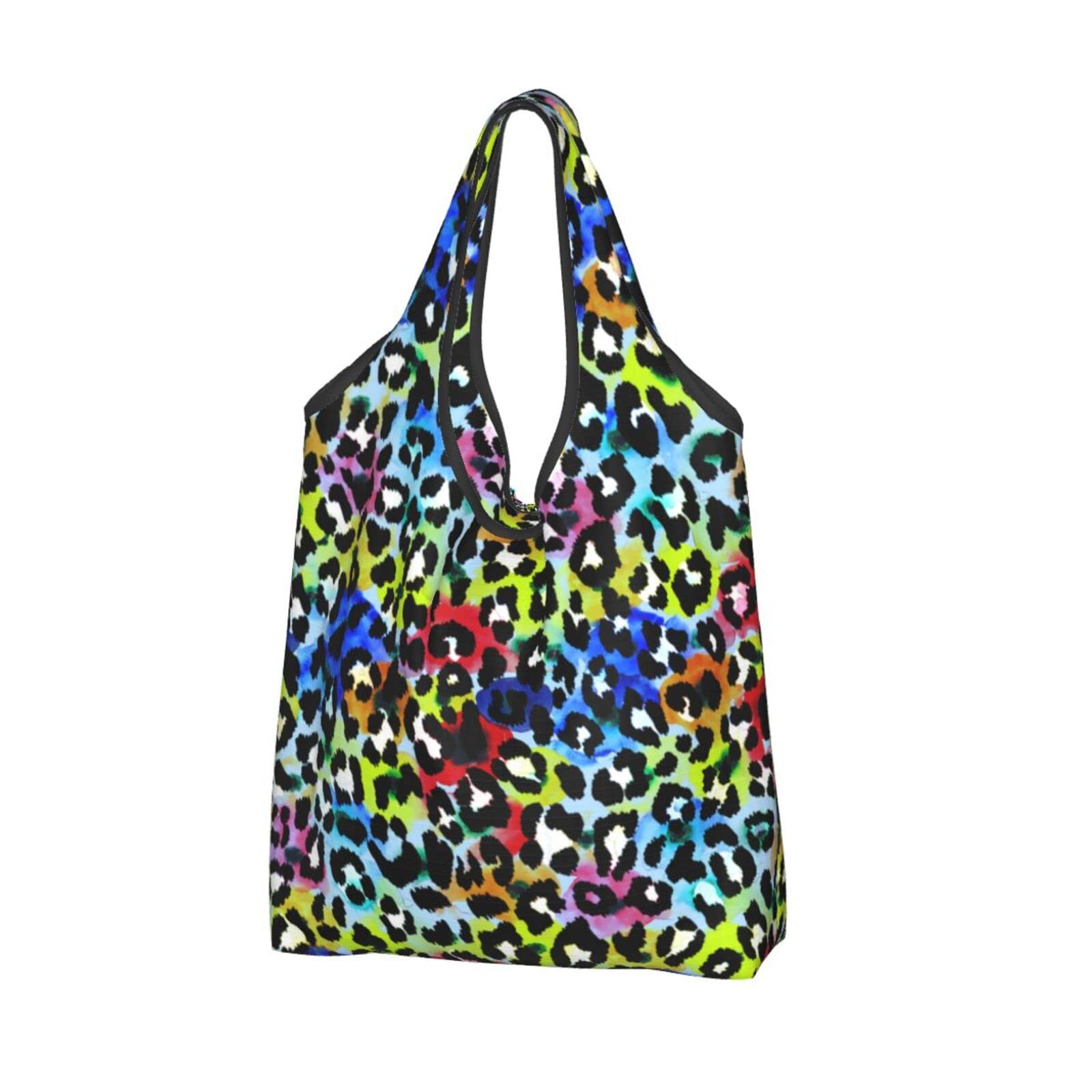 Eco-Friendly Watercolor Leopard Print Tie-Dye Reusable Shopping Bags - Waterproof Foldable Grocery Tote for Groceries, Beach & Travel