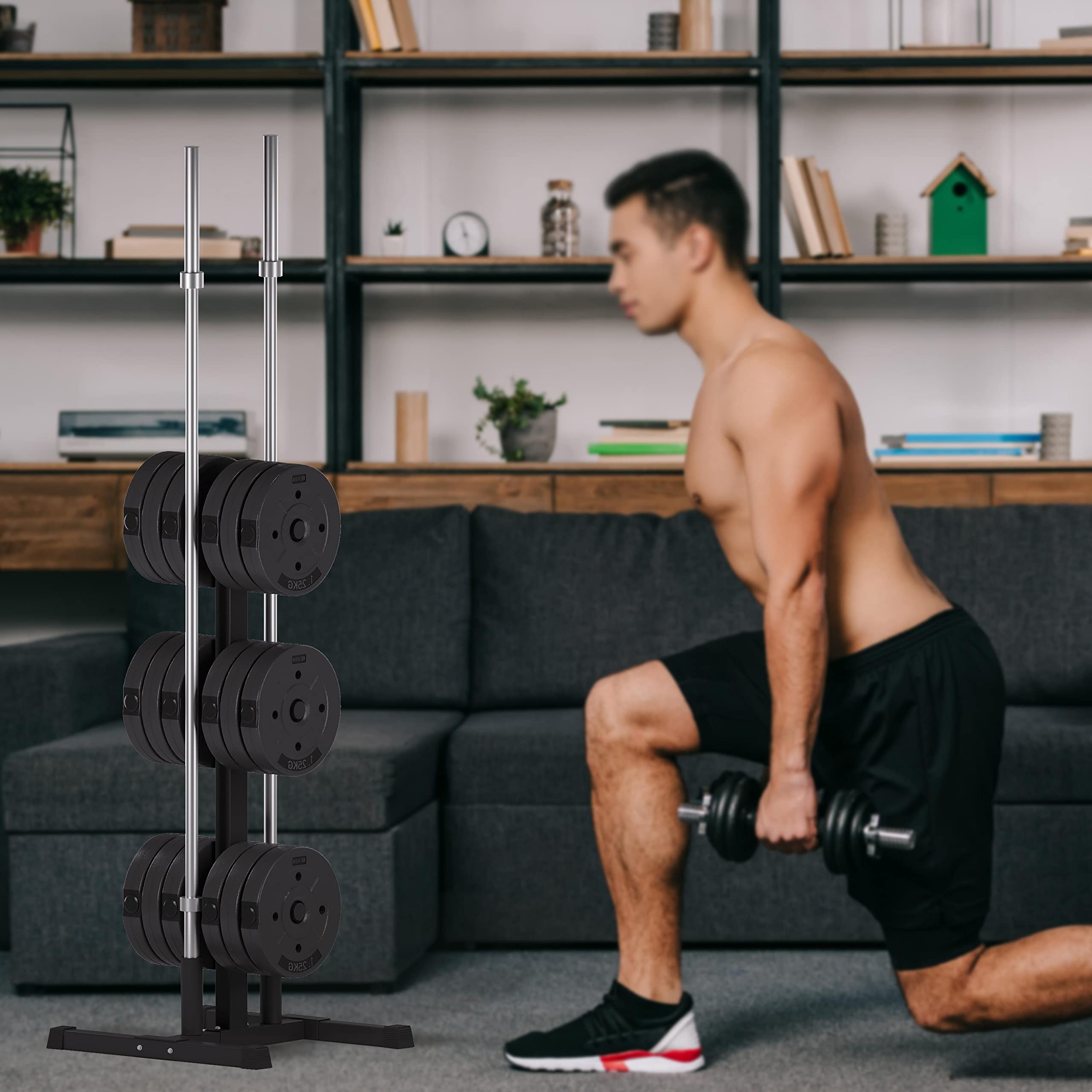 Yaheetech 2-in-1 Olympic Weight Plate Rack & Barbell Holder - Heavy Duty Storage Stand for Home Gym (Holds 882 lbs) - Perfect for Weightlifting, CrossFit & Strength Training