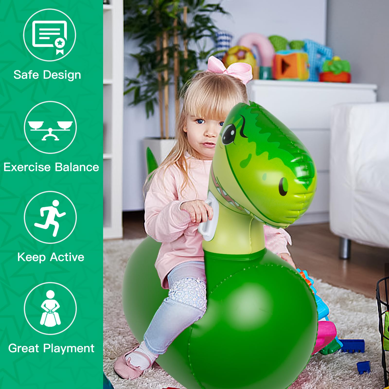 Inflatable Bouncy Dinosaur Hopping Toy with Hand Pump - Ride on Animal Jumping Toy for Kids Ages 3+ | Indoor & Outdoor Play, Birthday Gifts, Backyard Fun, Toddler Exercise & Active Play
