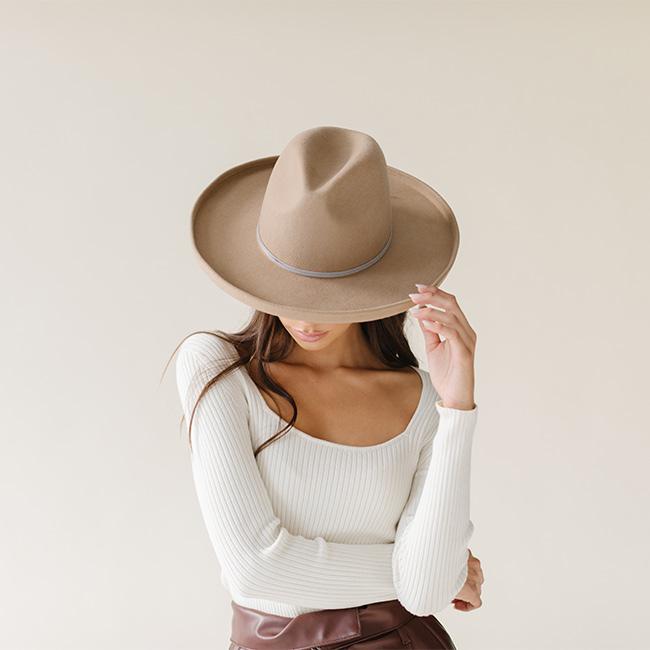 Maude Pencil Brim Hat in Tan - Vintage Style Women's Sun Hat for Beach, Outdoor & Summer Fashion