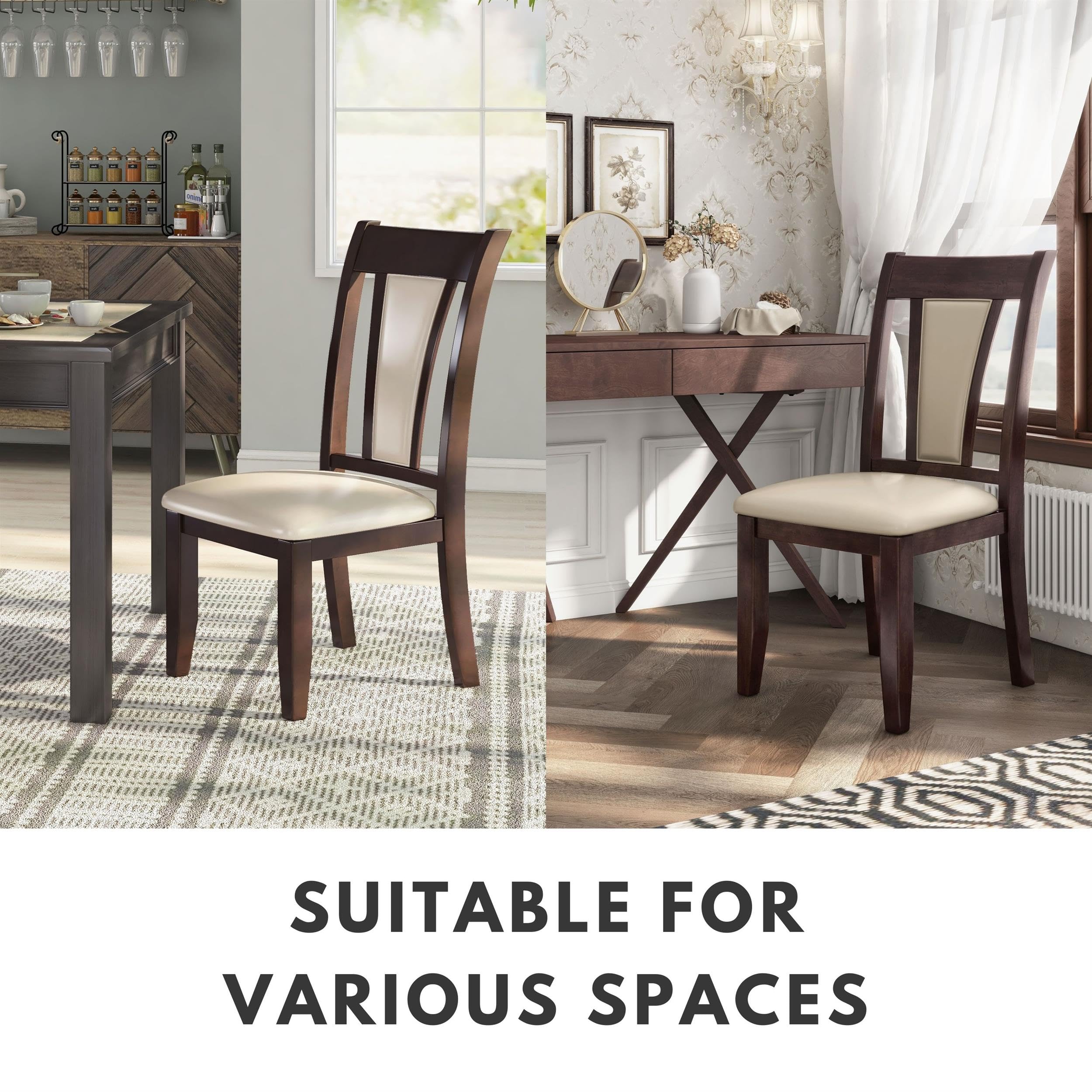 Furniture of America Dalcroze Modern Dining Chair Set of 2 - Ivory Fabric Upholstered Side Chairs for Kitchen, Dining Room, Breakfast Nook & Home Decor