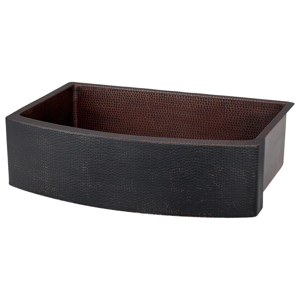 33-Inch Hammered Copper Rounded Apron Front Single Basin Kitchen Sink in Glazed Black - Farmhouse Style for Rustic & Modern Kitchens