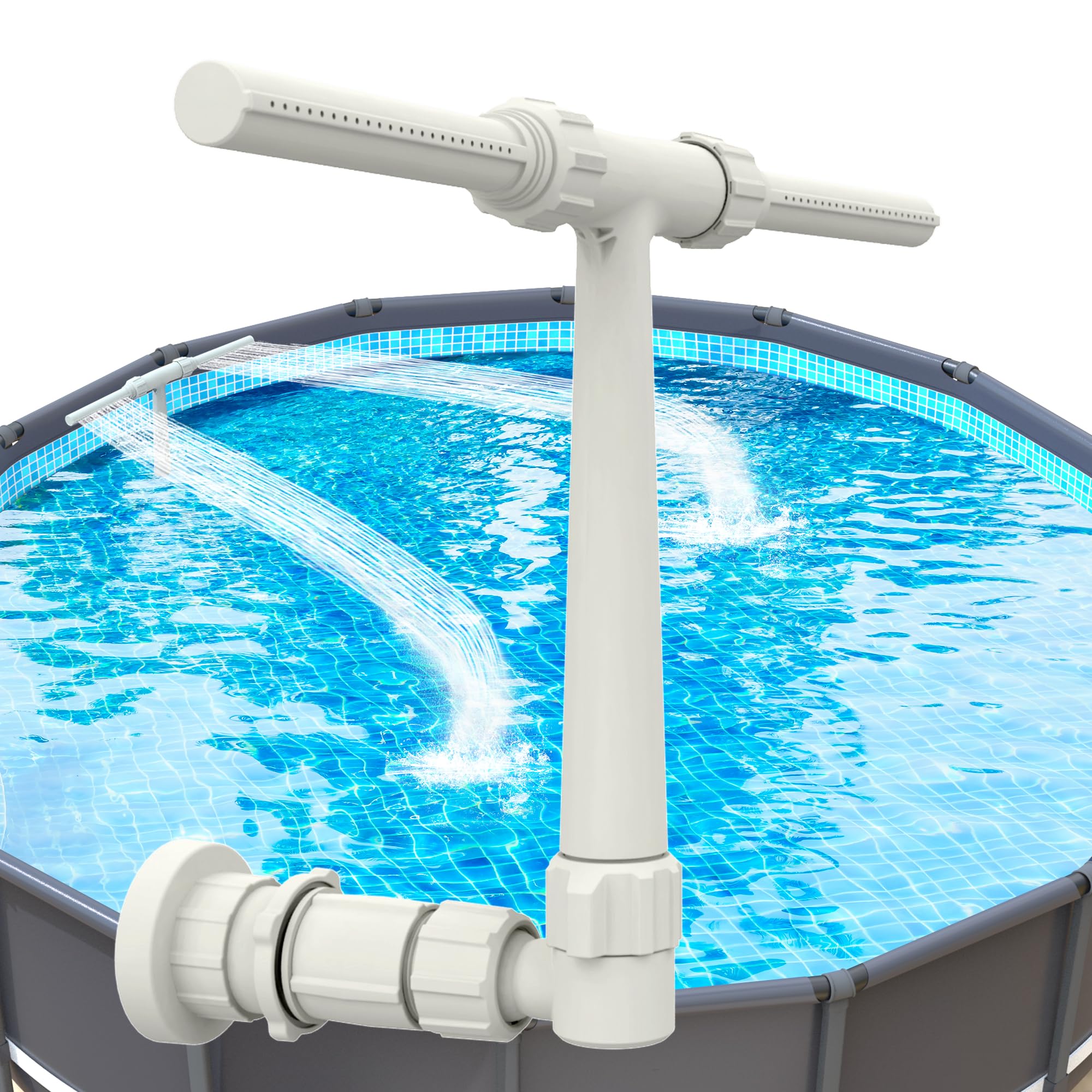 Adjustable Dual Spray Pool Fountain for Above & In-Ground Pools | Waterfall Sprinkler Fountain with Cooling Effect | Grey Pool Accessories for Relaxation & Backyard Decor | Perfect for Summer Cooling, Spa-Like Experience & Outdoor Entertaining