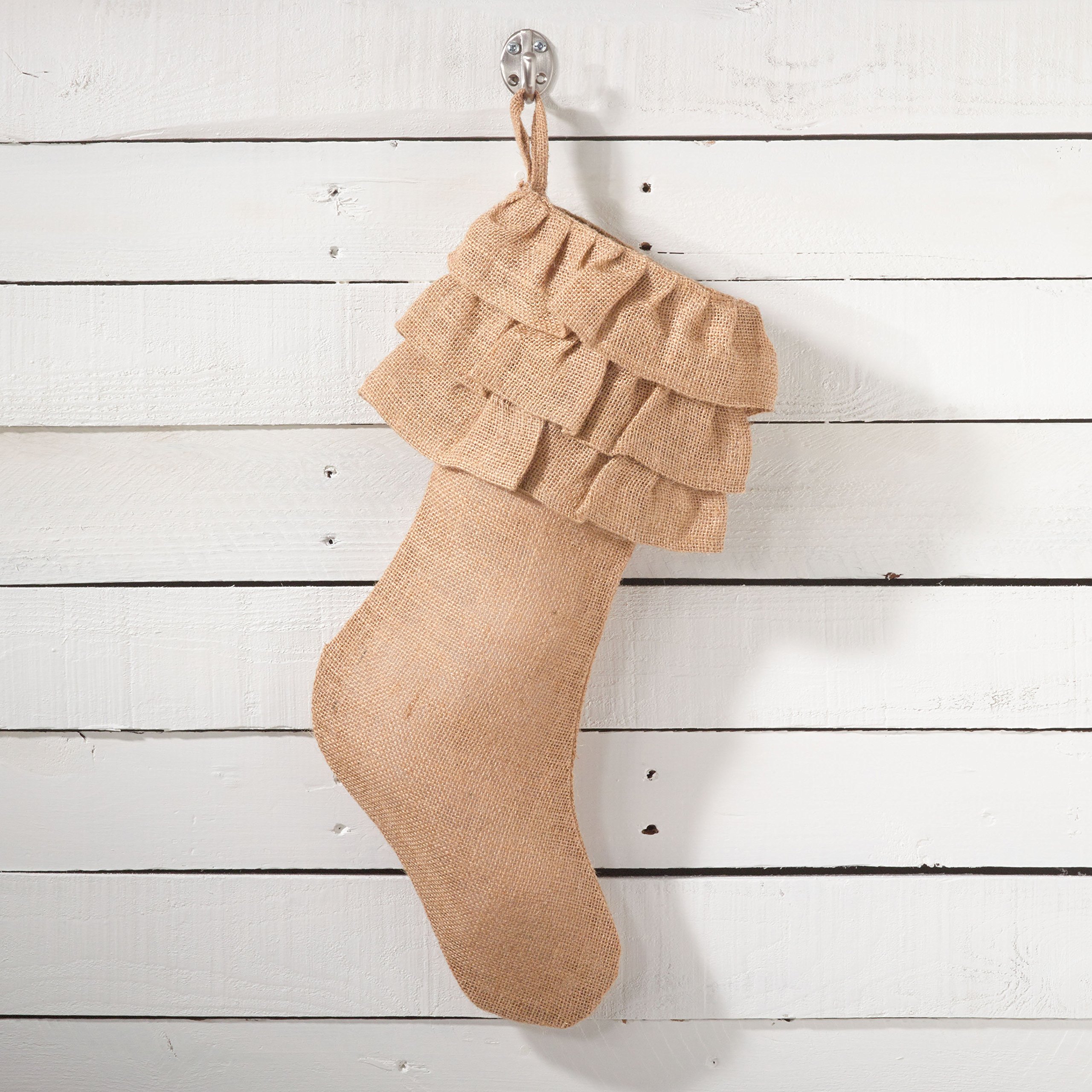 Fennco Styles Ruffled Christmas Stocking 13x19 Inches - Natural Jute Hanging Stocking for Holiday Decor | Perfect for Fireplace, Christmas Tree, Winter Party & Office Decoration