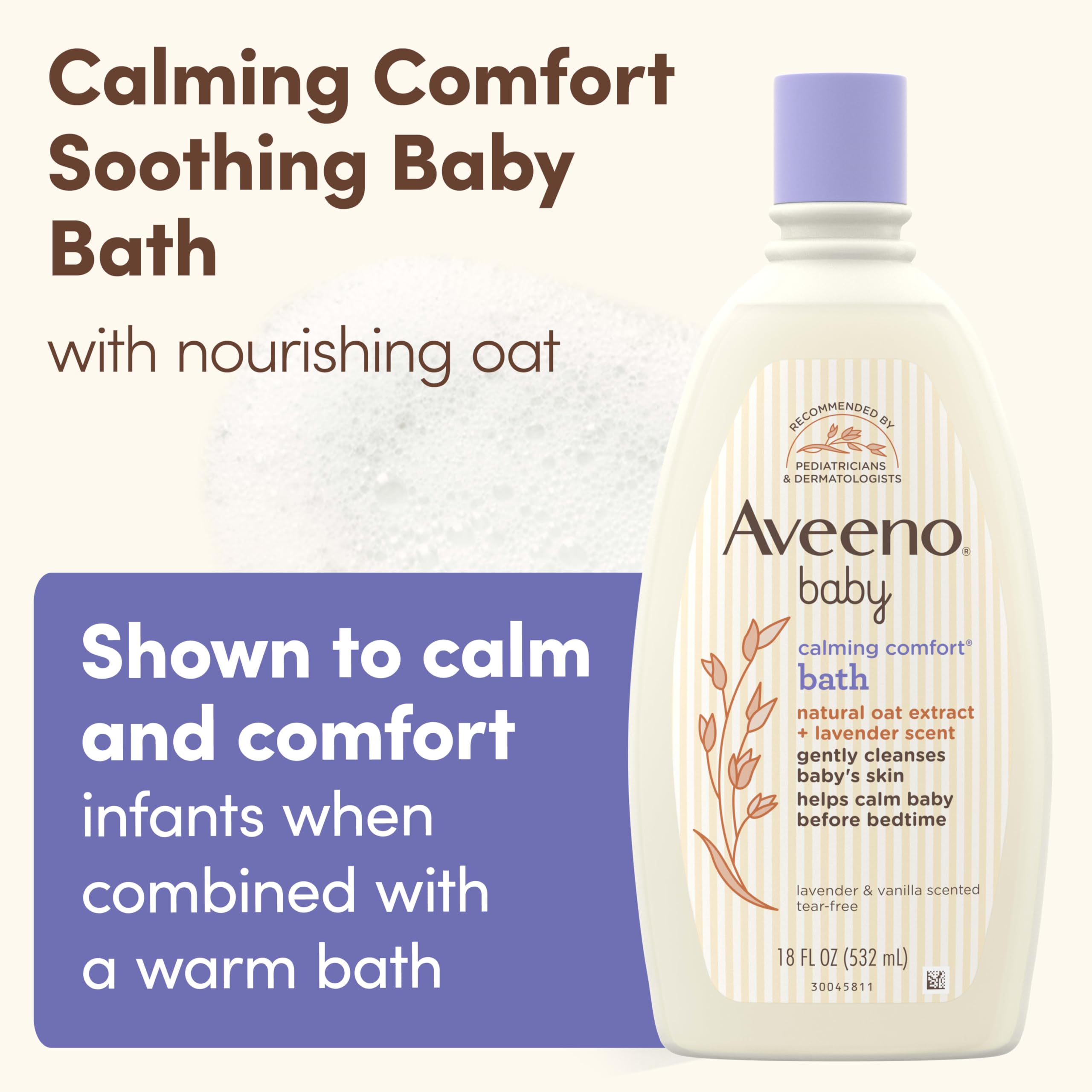 Aveeno Baby Nighttime Calming Comfort Bath, Body & Hair Wash with Lavender & Vanilla - Tear-Free, Soap-Free, Natural Oat Extract - 18 Fl Oz for Relaxing Bedtime Routine & Gentle Baby Skin Care