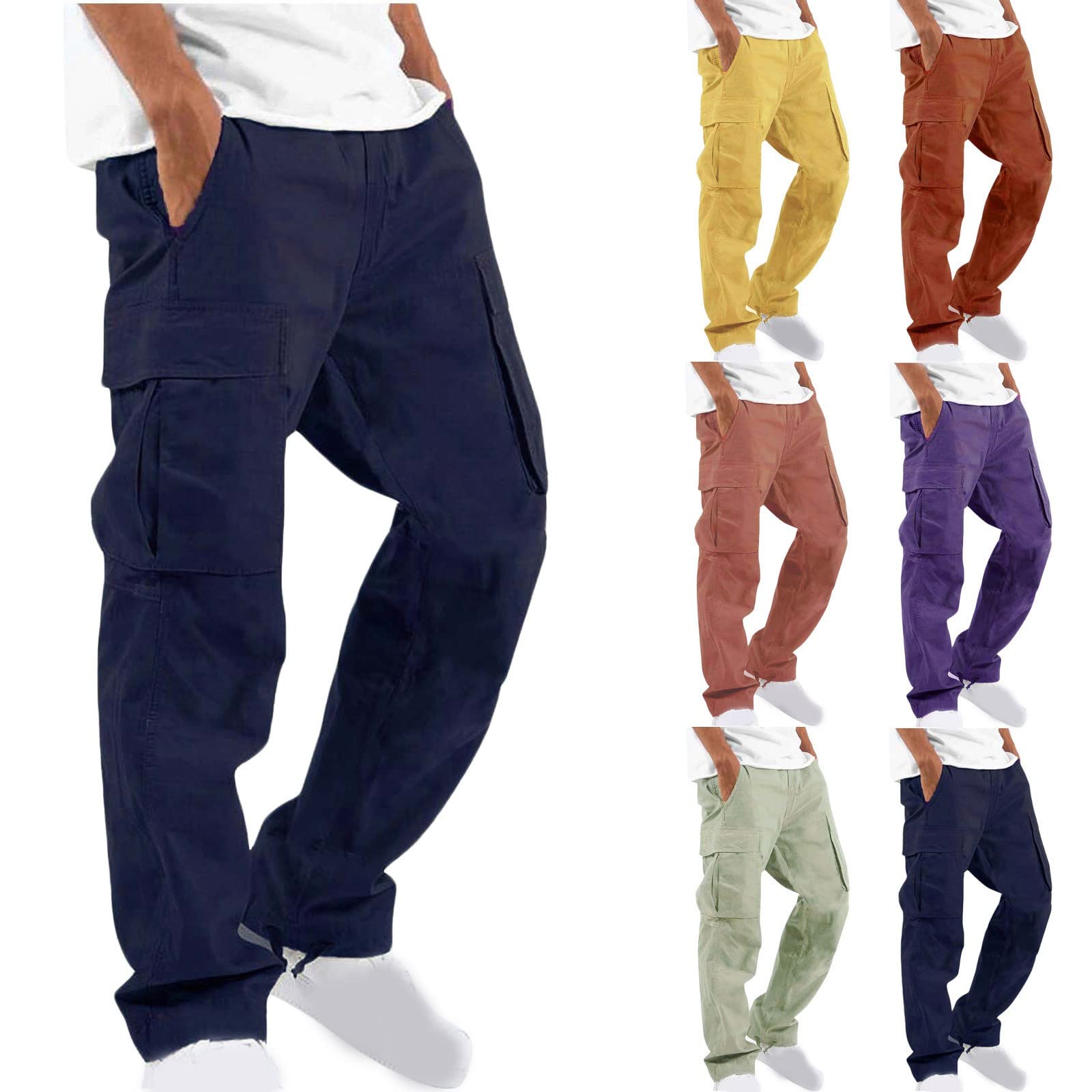 Men's Cargo Pants 2024 - Summer Hiking Pants with Multi-Pockets, Drawstring & Elastic Waist - Lightweight Joggers for Outdoor Adventures, Travel & Casual Wear