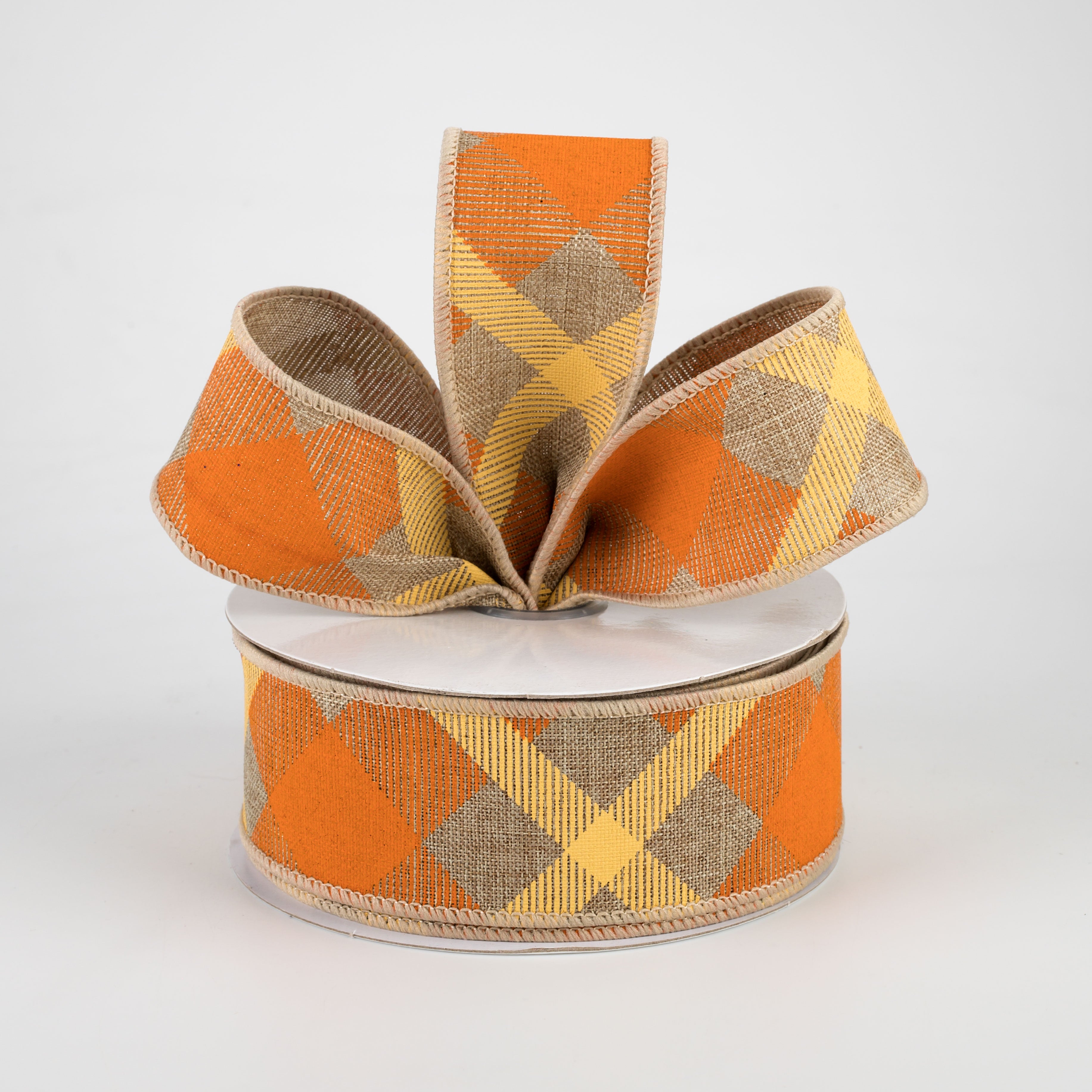 1.5 Inch Printed Plaid Ribbon in Beige, Orange & Mustard - 10 Yards Bulk Spool for Gift Wrapping, Crafts, DIY Projects & Home Decor