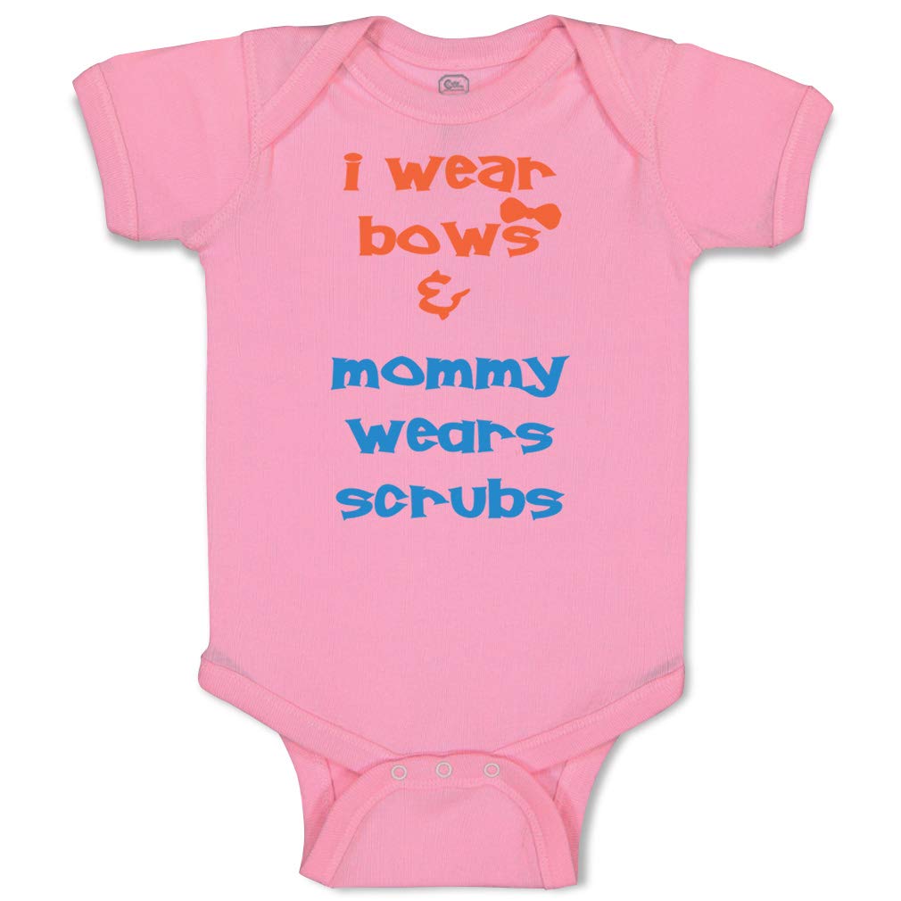 Custom Baby Bodysuit - Funny 'I Wear Bows' Cotton Onesie for Boys & Girls (6 Months) | Soft Pink Doctor Nurse Themed Outfit for Newborns & Infants | Perfect for Hospital Visits, Photo Shoots & Playdates