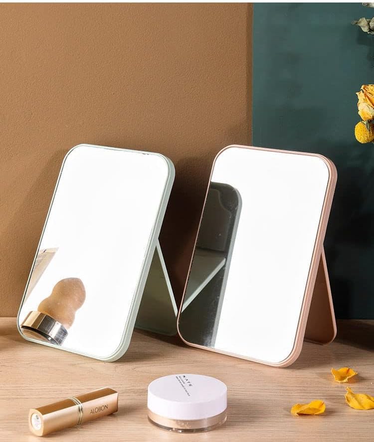 KPNG Foldable Desktop Makeup Mirror with Stand - Portable Square Cosmetic Mirror for Home & Travel, Dual-Purpose Tabletop or Wall Hanging Vanity Mirror (Pink) - Perfect for Bedroom, Bathroom & Dorm Room Makeup Application