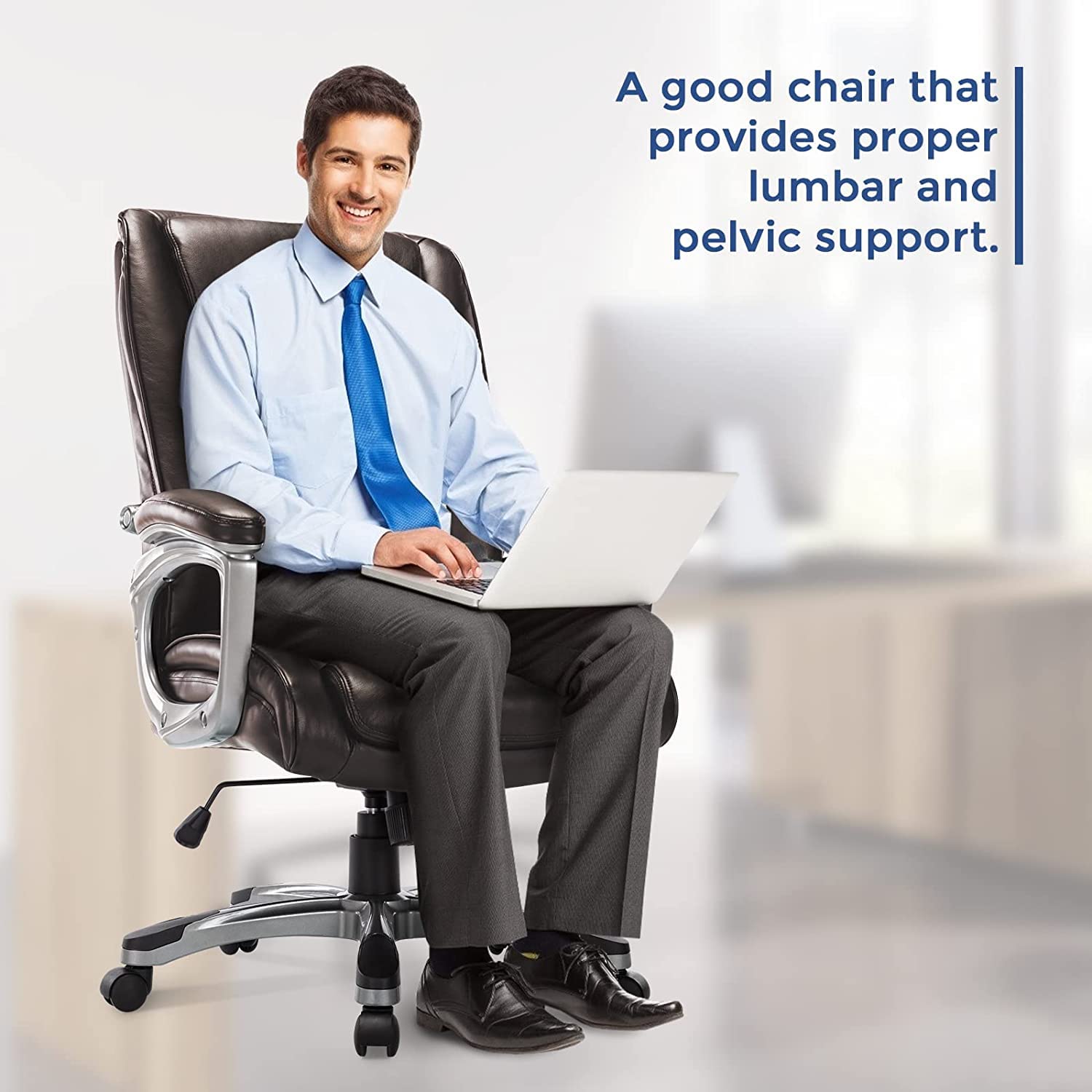 Ergonomic High Back Executive Office Chair - Adjustable Height & Lumbar Support, Faux Leather Swivel Desk Chair for Home & Office, Dark Brown - Perfect for Long Work Hours & Managerial Workspaces