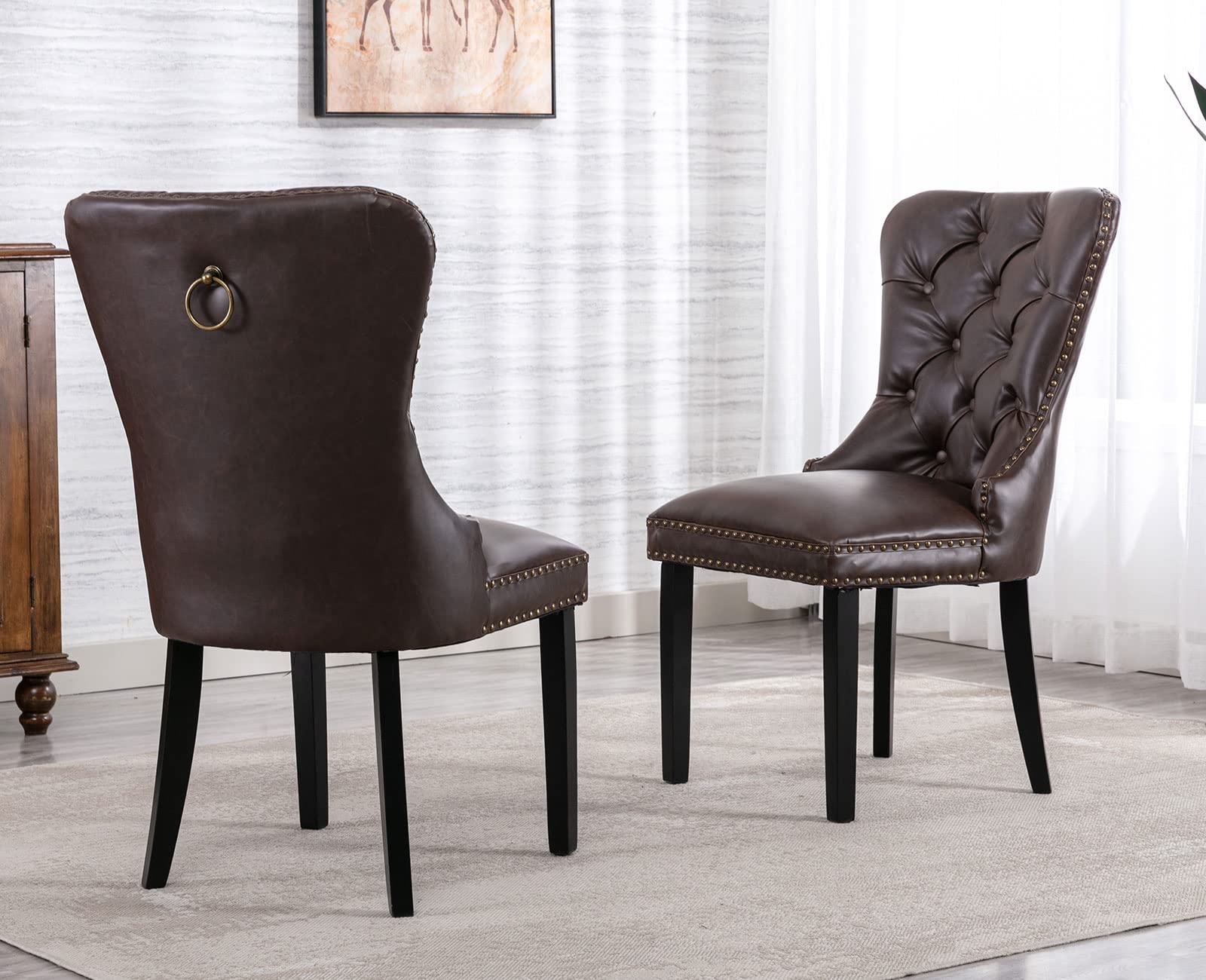 Premium PU Leather Dining Chairs Set of 2 - Modern Tufted Armless Side Chairs with Rubber Wood Frame, Vintage Upholstered Seating for Kitchen, Dining Room & Cafe Decor | Perfect for Home, Restaurant and Coffee Shop Use
