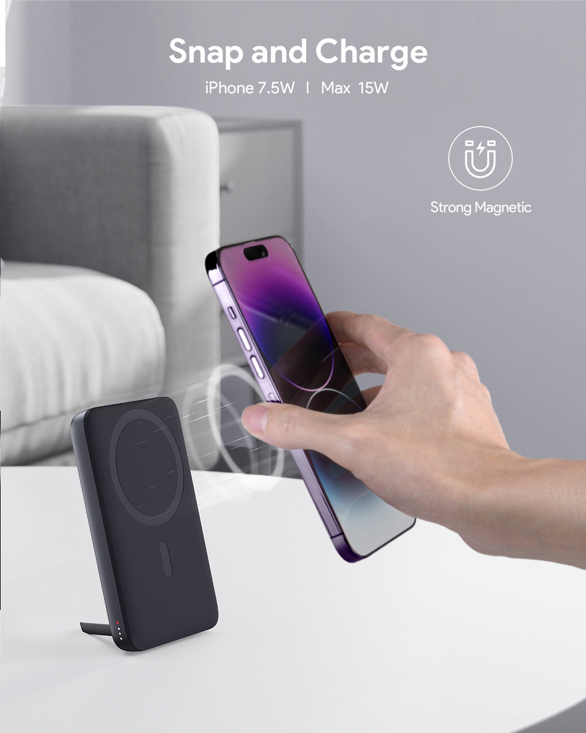 AUKEY PB MS02 MagFusion 10000mAh 30W Magnetic Wireless Power Bank for iPhone 15/14/13/12 - Portable Fast Charging Battery Pack for Travel, Work, and Outdoor Activities