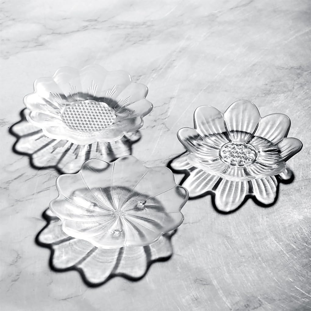 WAIT FLY Clear Glass Tea Bag Holder & Coaster Set - Sunflower Design, Perfect for Tea Accessories, Spoon Rest, Seasoning Dishes, and Side Dishes - Ideal for Afternoon Tea, Kitchen Organization, and Dining Table Decor