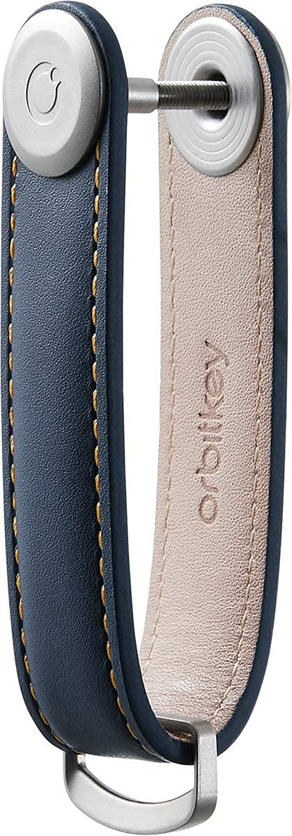 Orbitkey Genuine Leather Key Organizer - Navy Blue with Tan Stitching, Built-in Bottle Opener, Key Ring Holder | Compact & Stylish Keychain for Men & Women | Perfect for Home, Office, Travel & Everyday Carry