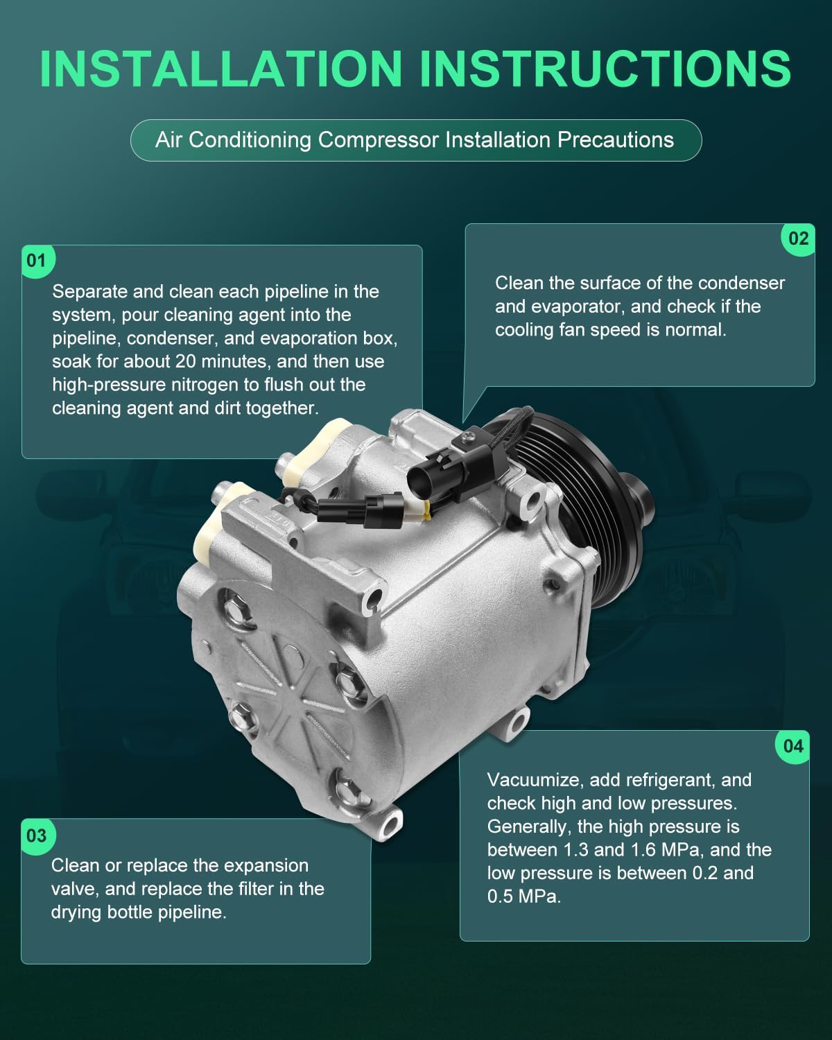 SCITOO AC Compressor Replacement for Mitsubishi Lancer 2000-2003 & Dodge Stratus 2001-2005 - High Performance Air Conditioning Compressor for Car Cooling System - Perfect for Summer Road Trips and Daily Commuting