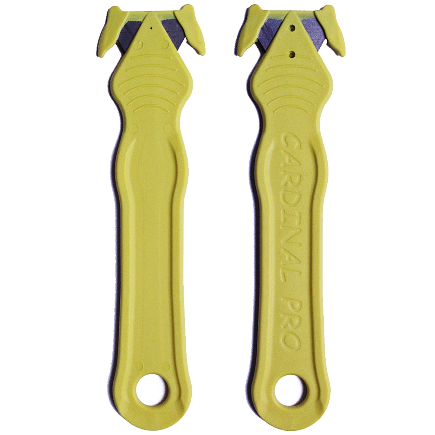 Cardinal Pro Safety Box Cutter - Heavy Duty Utility Knife with Concealed Carbon Steel Blade & Recessed Design | Sharp Package Opener for Boxes, Shrink Wrap, Plastic Straps | Ideal for Warehouse, Shipping, Moving & Home Use (5-Pack, Yellow)