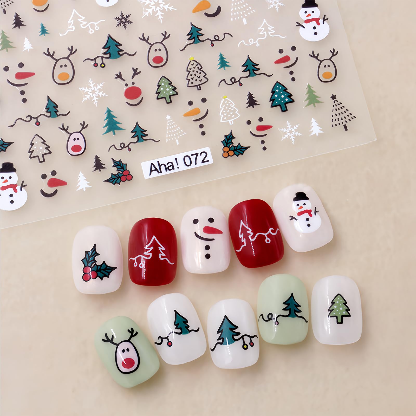 Christmas Nail Art Stickers - Cute Cartoon Snowman, Snowflake & Christmas Tree Nail Decals - DIY Holiday Nail Art Supplies & Decorations (4 Sheets) - Perfect for Christmas Parties, Gifts & Festive Nail Designs