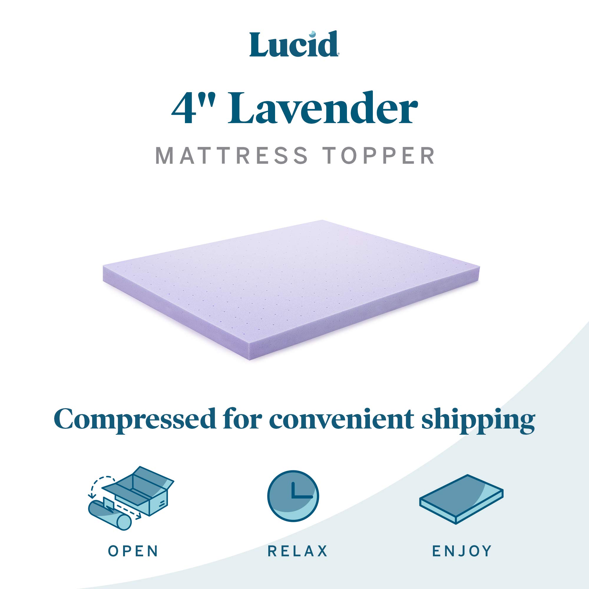 LUCID 4 Inch Lavender Infused Memory Foam Mattress Topper - Ventilated Cooling Design - Queen Size for Pressure Relief & Back Pain - Perfect for Hot Sleepers & Side Sleepers - Bedroom & Guest Room Comfort Upgrade