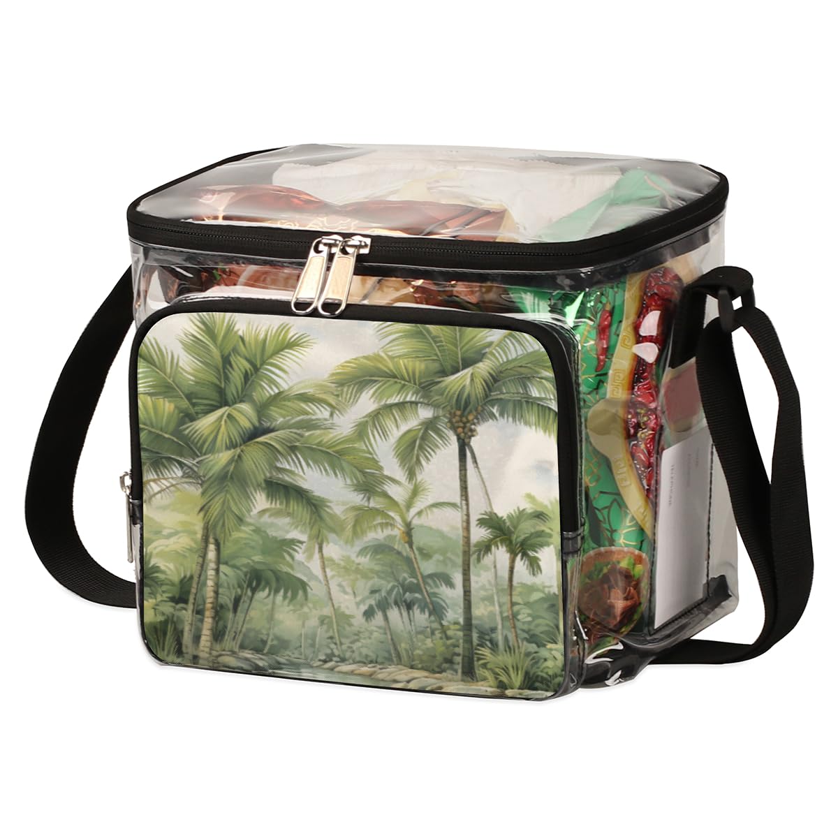 GzLeyigou Clear Coconut Palm Tote Bag with Handles - Transparent Crossbody Shoulder Bag for Lunch, Beach & Outdoor Activities | Perfect for Travel, Picnic, Concerts & Sports Events | Stadium Approved Tropical Design
