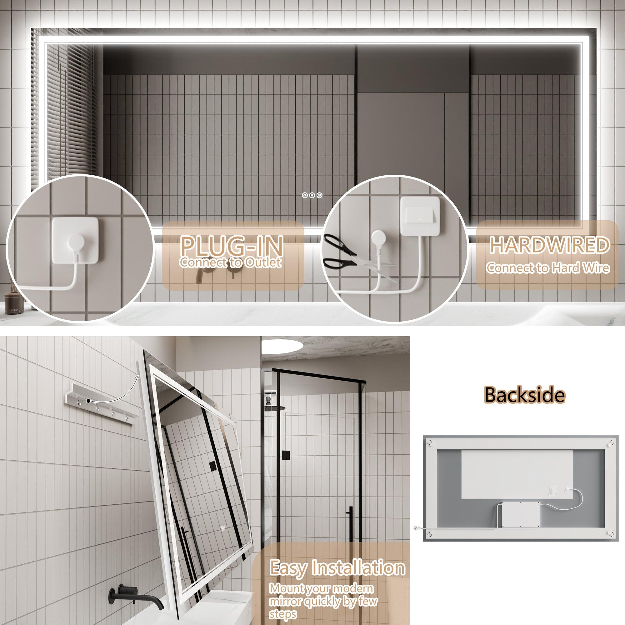 Anti-Fog LED Bathroom Mirror with Dimmable Backlit & Touch Switch - GlareGuard Illuminated Vanity Mirror for Makeup, Shaving & Home Decor