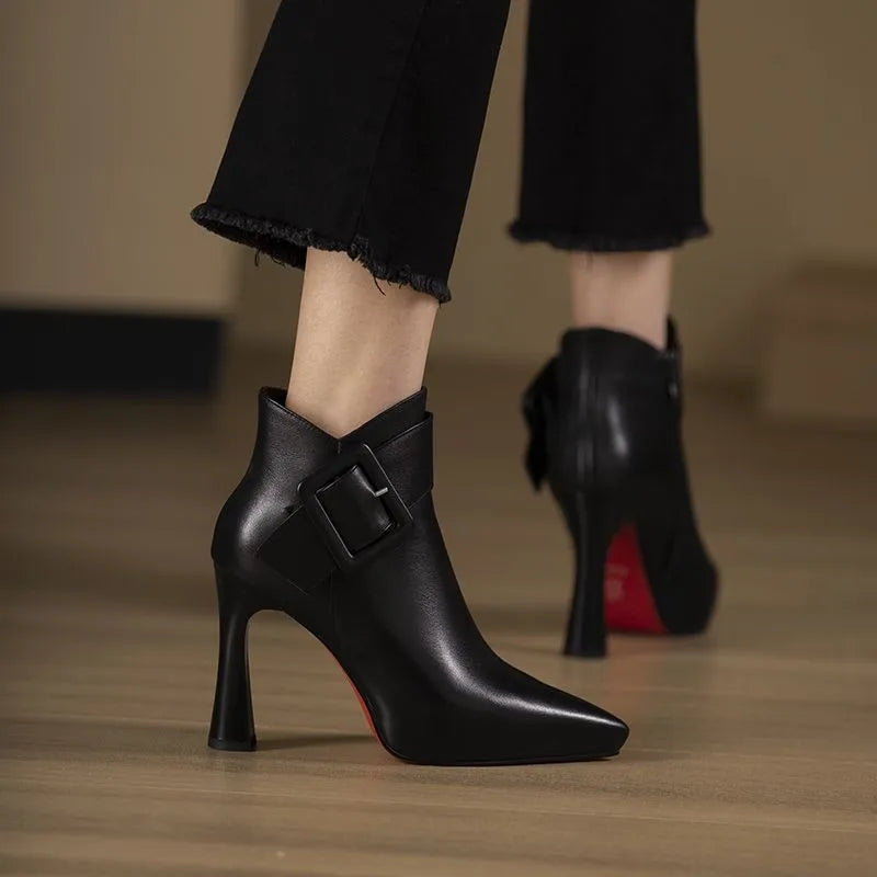 2023 Best Selling Women's Ankle Boots - Elegant Modern Pointed Toe High Heel Boots with Buckle & Zipper for Ladies | Perfect for Office, Party & Night Out
