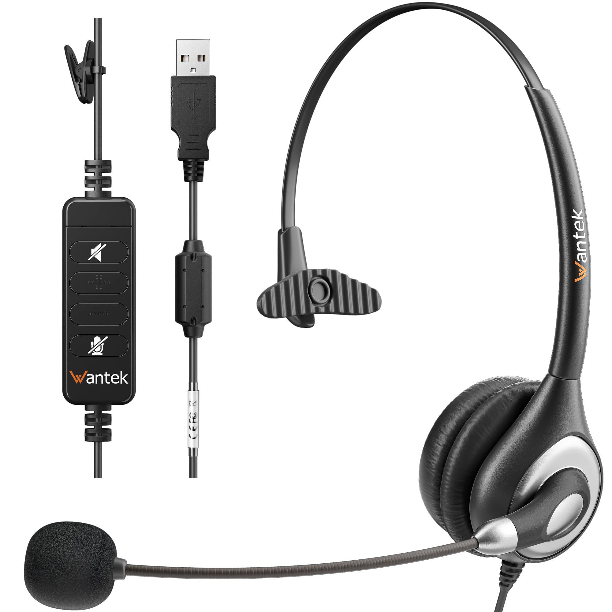 Wantek USB Headset with Noise-Canceling Microphone for PC - Wired Computer Headphones with In-Line Volume Control & Mute Button - Perfect for Zoom Meetings, Skype Calls, Webinars & Home Office Work