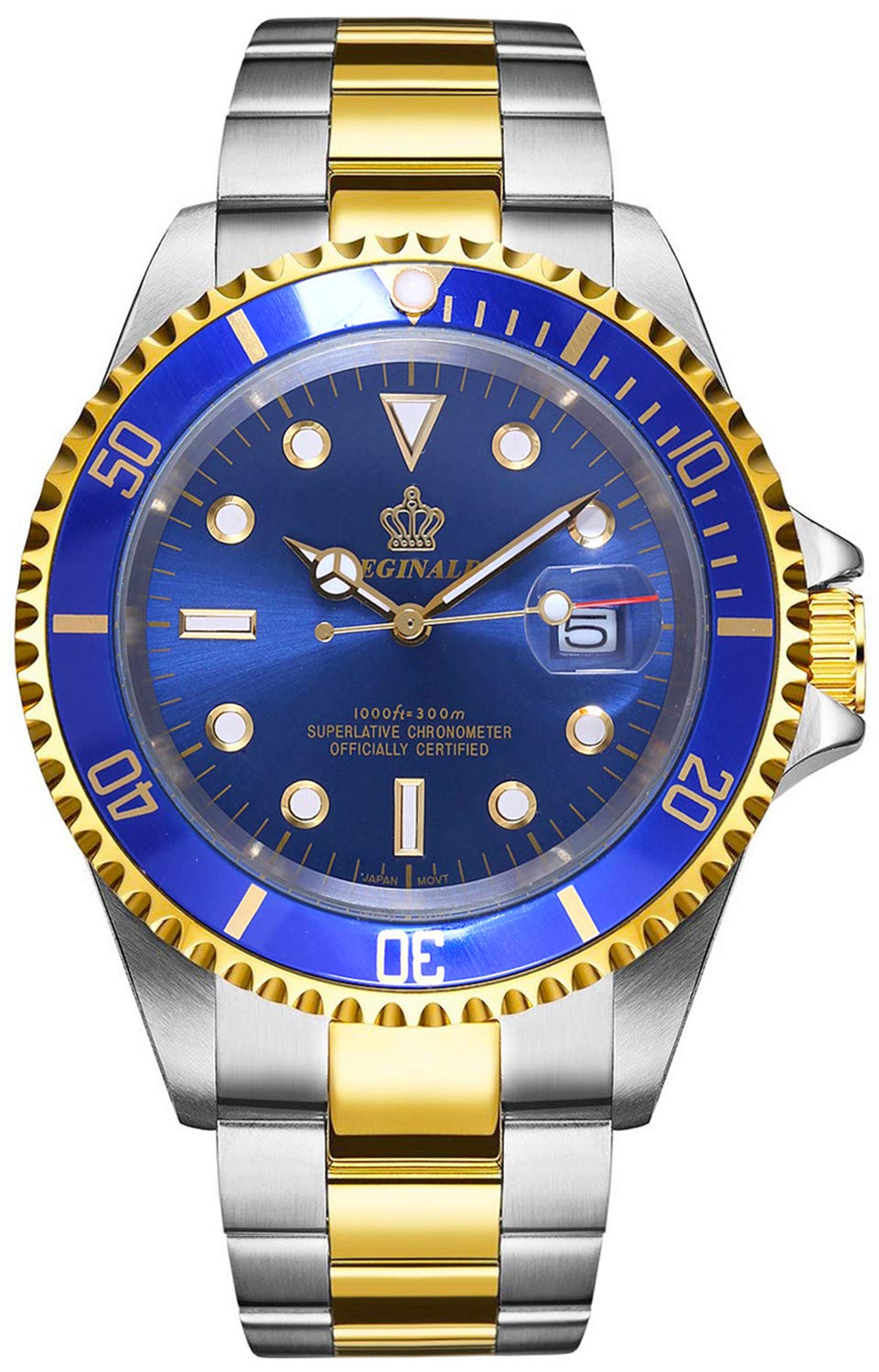 Reginald Men's Rotating Bezel Waterproof Watch - Sapphire Crystal, Stainless Steel, Date Display, Quartz Movement, Black Dial - Perfect for Business, Casual & Outdoor Activities