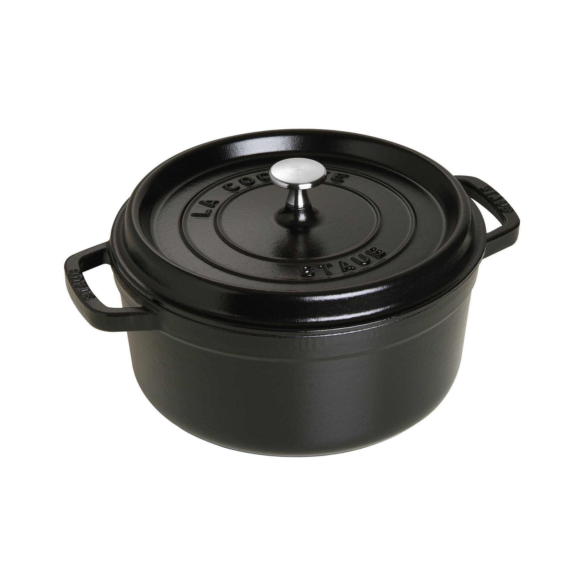 STAUB 4-Quart Round Cast Iron Dutch Oven - French-Made Enameled Cocotte for 3-4 People - Matte Black Finish - Perfect for Braising, Stewing & Slow Cooking