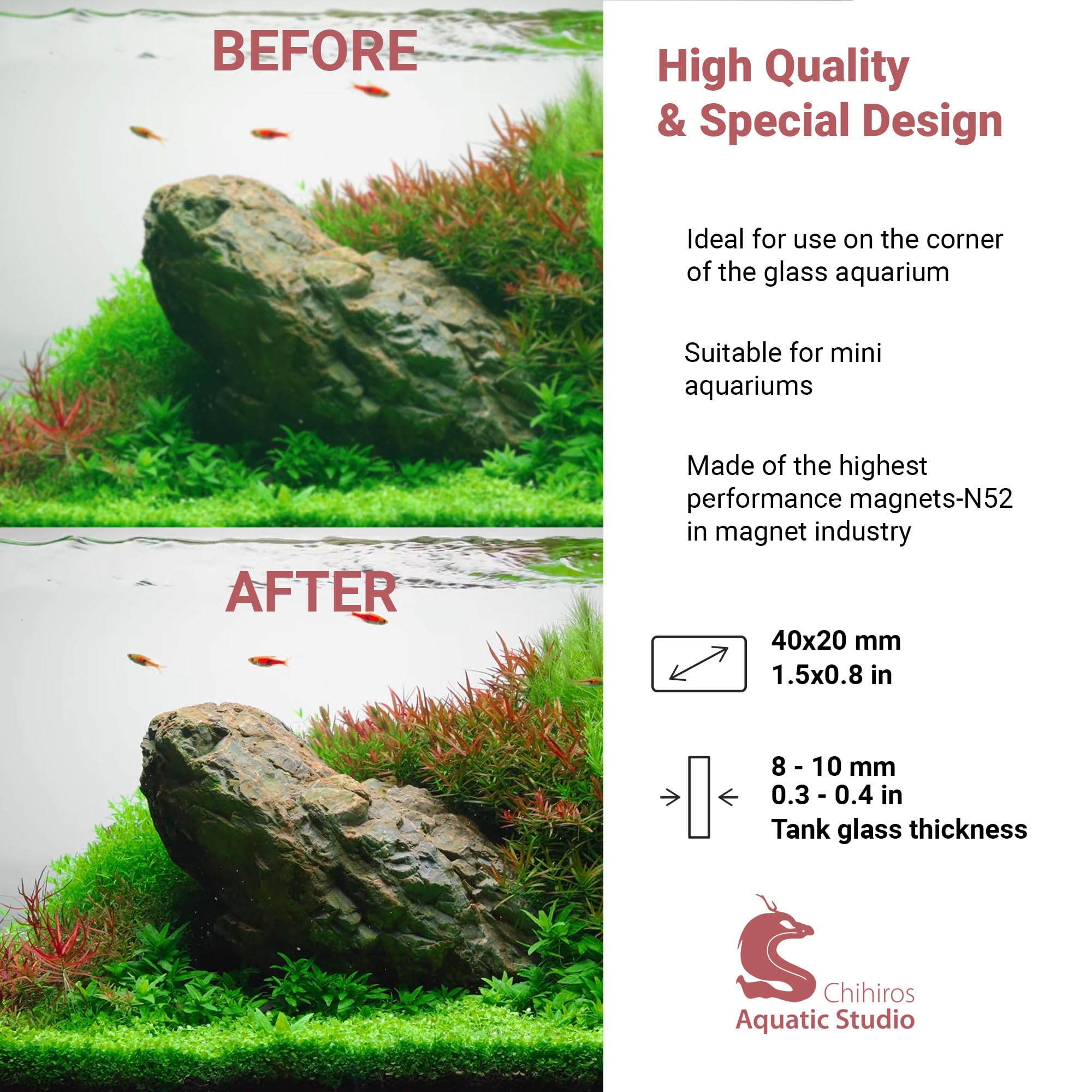 Chihiros Magnetic Aquarium Cleaner for 8-10mm Thick Glass Tanks - Non-Slip & Scratch-Free Fish Tank Glass Cleaner with Floating Design - Professional Aquarium Cleaning Tool for Nano Reef & Planted Tanks - Perfect for Home, Office or Pet Store Aquarium Maintenance