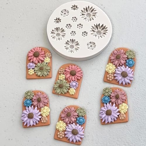 Skytail 13 Cavity Daisy Sunflower Silicone Mold for Fondant, Chocolate, Candy, Cake Decorating - Perfect for Cupcake Toppers, Jelly Desserts, Ice Cubes, Soap, Candle Wax & Resin Jewelry Making - DIY Baking & Craft Essential