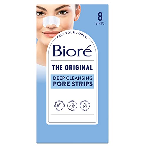 Biore Original Deep Cleansing Pore Strips - Blackhead Removal Nose Strips with C-Bond Technology | Oil-Free, Non-Comedogenic | Instant Pore Unclogging (8 Count) | Perfect for Pre-Makeup Prep & Post-Workout Skincare