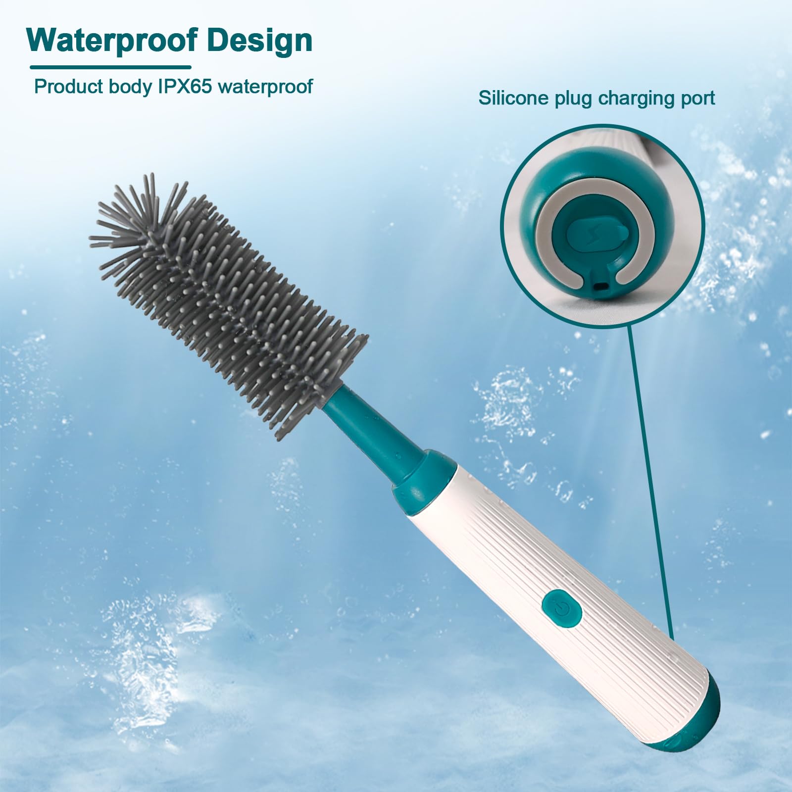 Electric Bottle Brush Set with 3 Replaceable Heads & Extension Handle - Waterproof Silicone Baby Bottle Cleaner for Newborn Essentials (Dark Green) | Perfect for Baby Bottles, Sippy Cups & Breast Pump Parts
