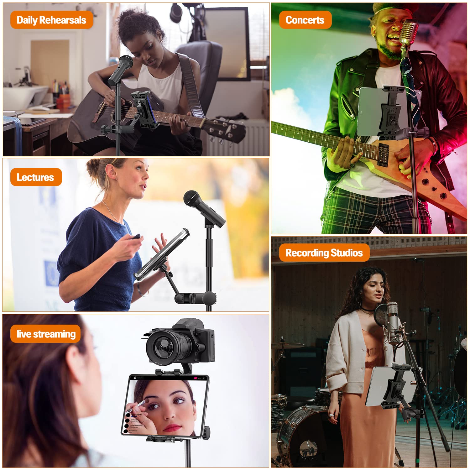 Universal Tablet Holder for Microphone Stand - Adjustable iPad & Smartphone Mount for Musicians (Fits 4.7