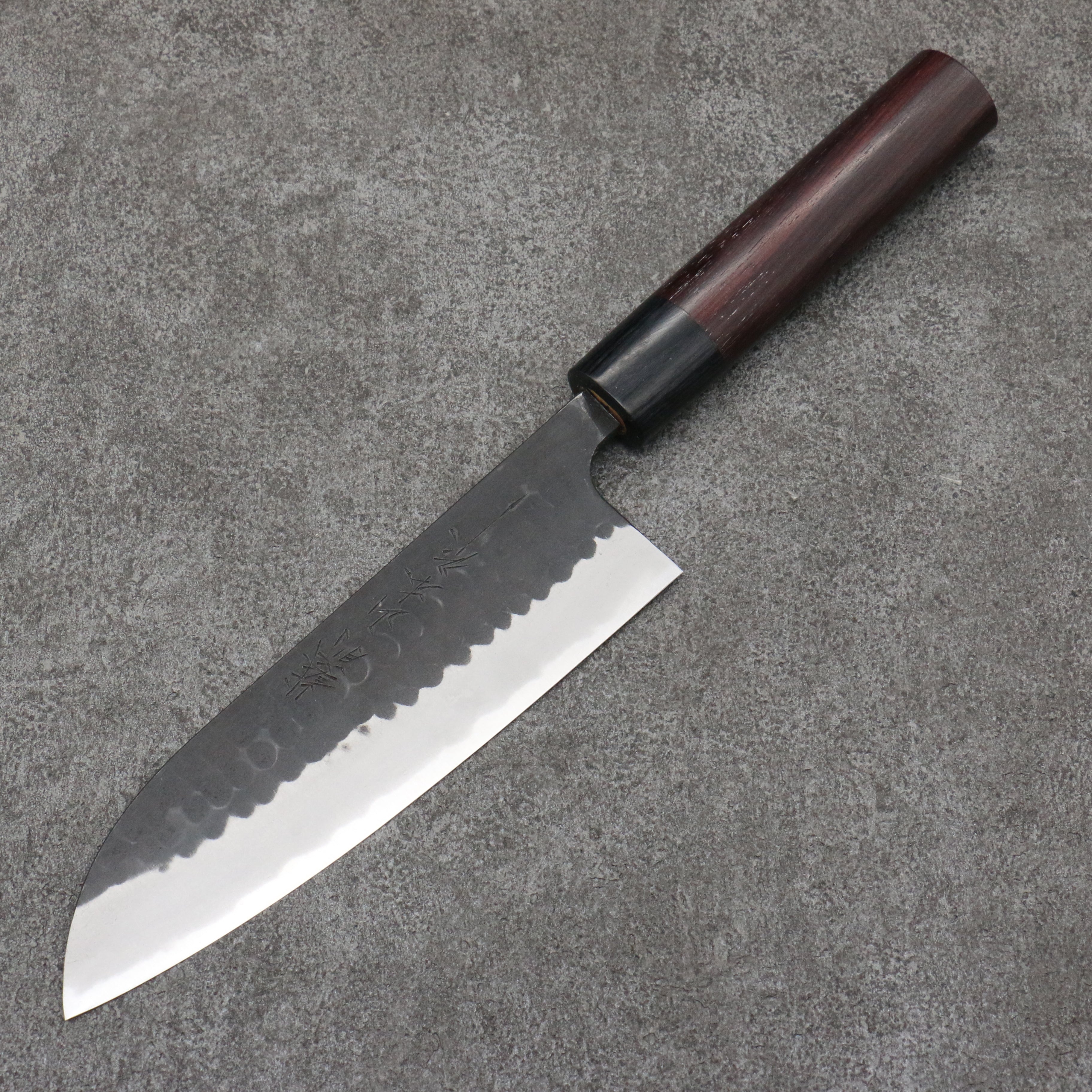Premium Nao Yamamoto Blue Steel Kurouchi Santoku Knife 170mm - Shitan Handle with Black Pakka Wood Ferrule - Perfect for Slicing, Dicing & Chopping Vegetables, Meat & Fish