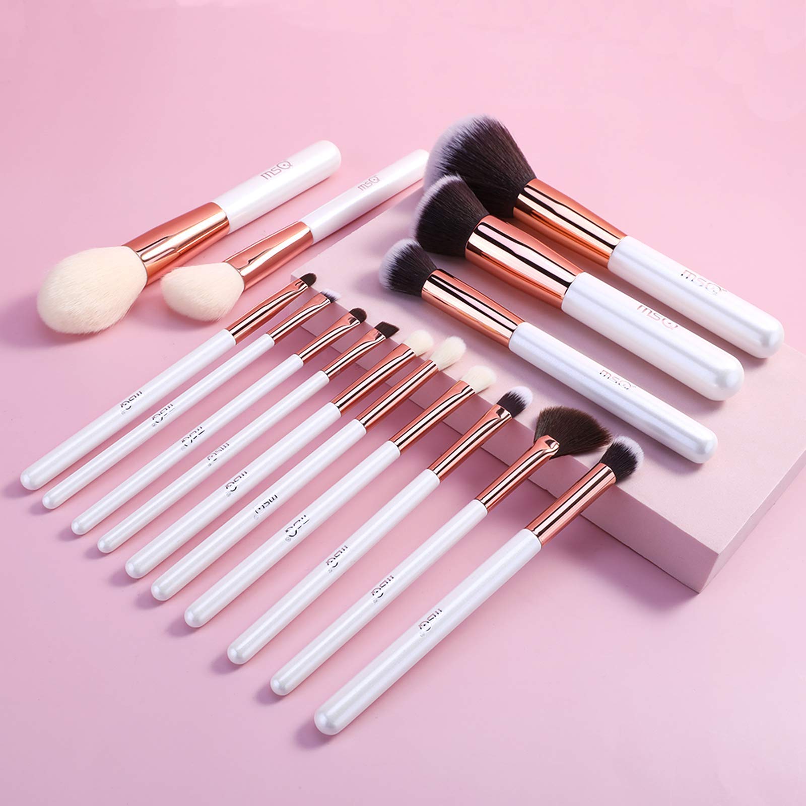 MSQ 15-Piece Professional Makeup Brush Set with Eyelash Comb - Premium Synthetic Foundation, Powder, Eyeshadow & Concealer Brushes for Flawless Blending | Perfect for Daily Makeup, Travel & Professional Makeup Artists